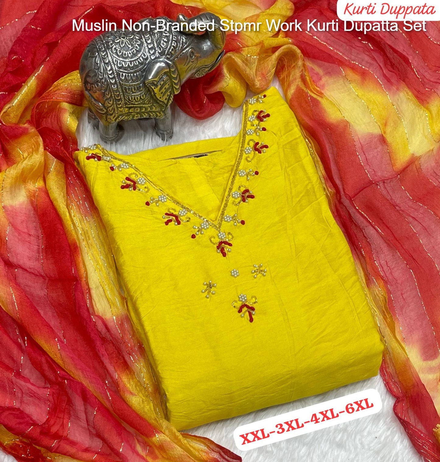 Muslin Non-Branded Stpmr Work Kurti Dupatta Set