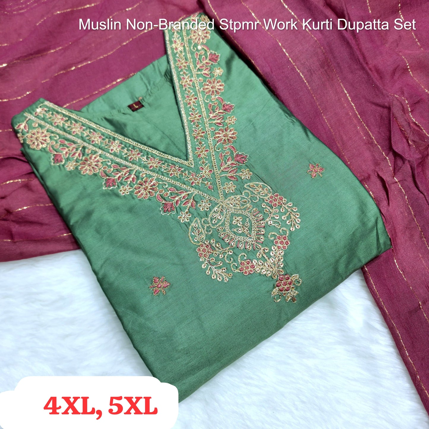 Muslin Non-Branded Stpmr Work Kurti Dupatta Set