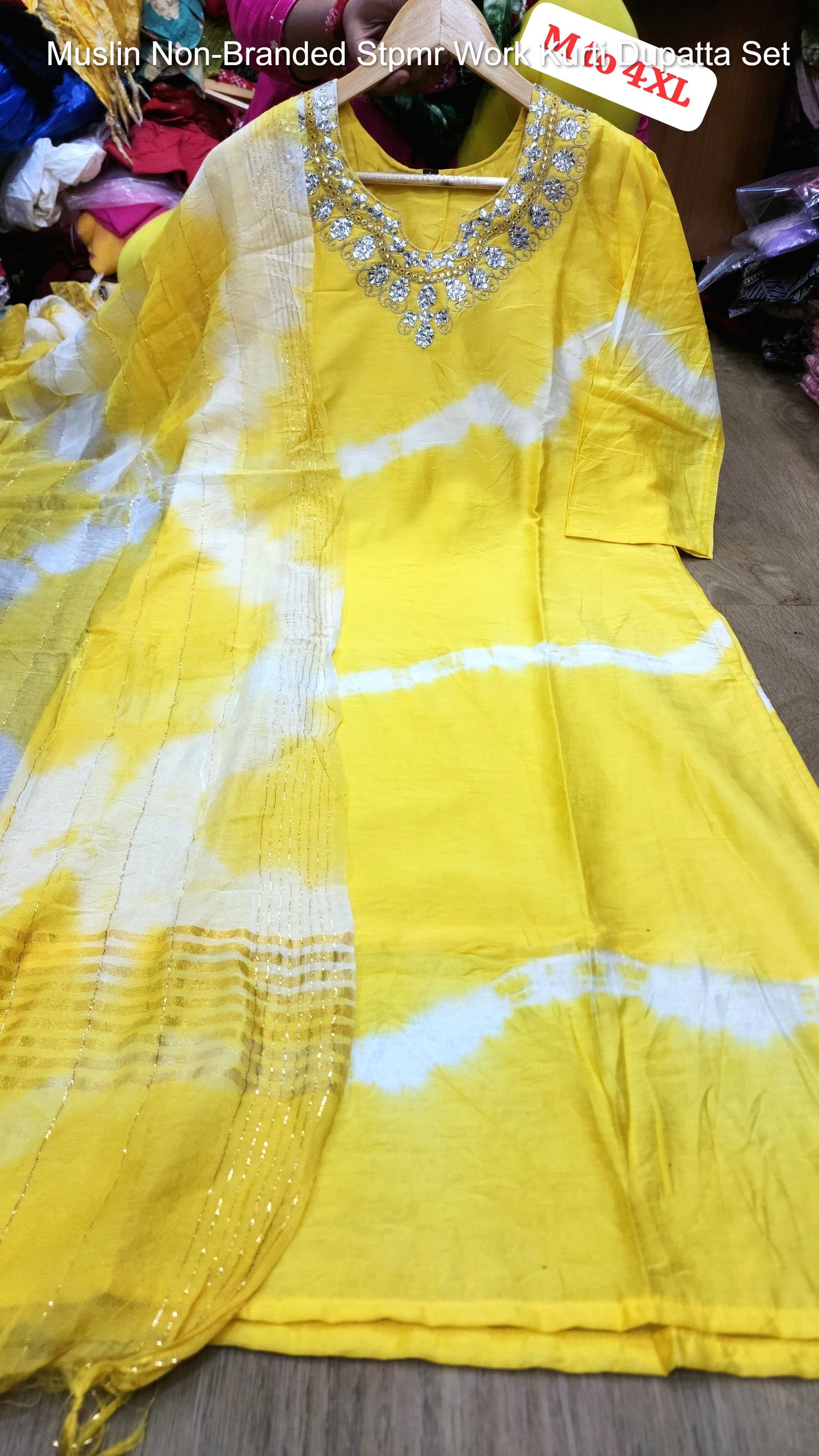 Muslin Non-Branded Stpmr Work Kurti Dupatta Set