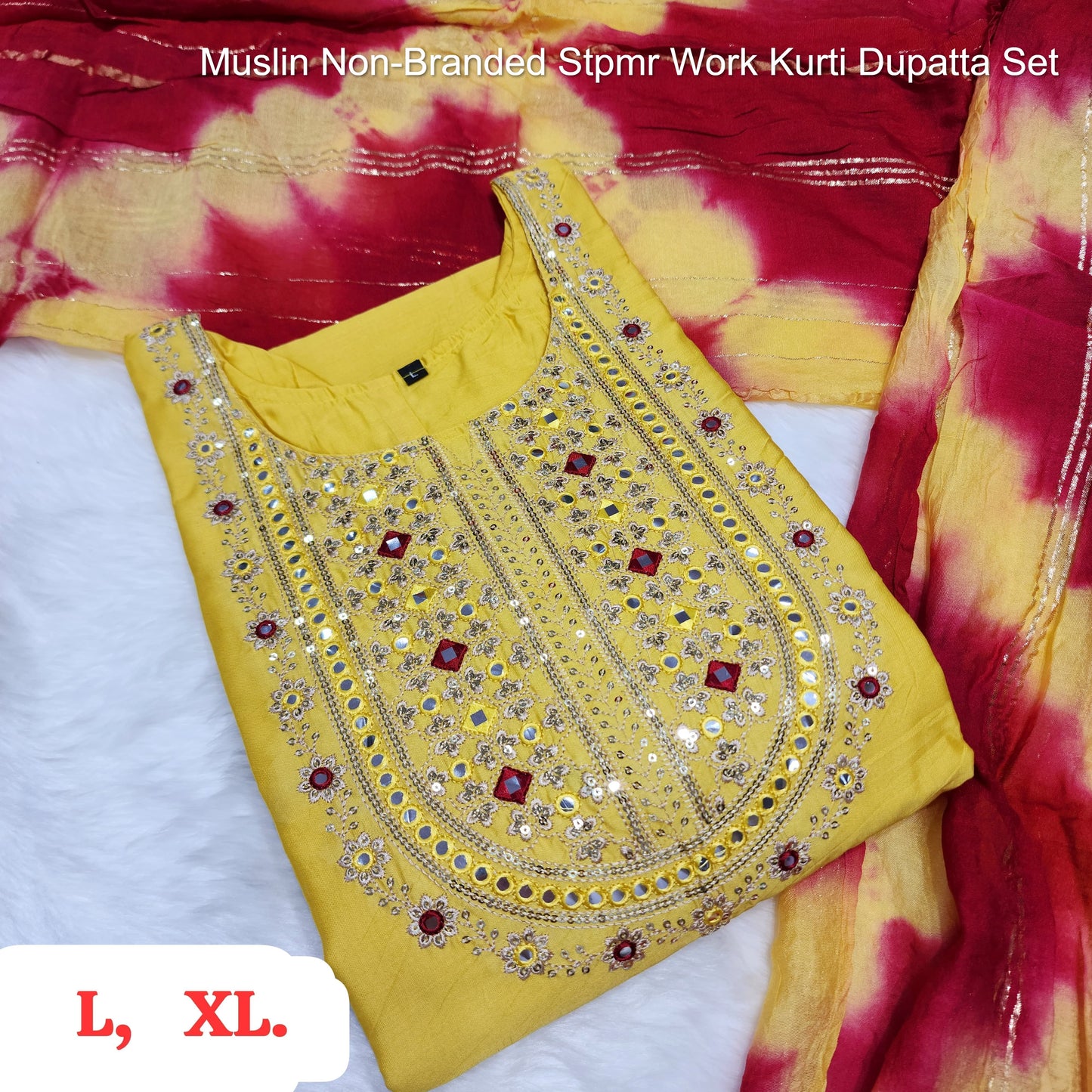 Muslin Non-Branded Stpmr Work Kurti Dupatta Set