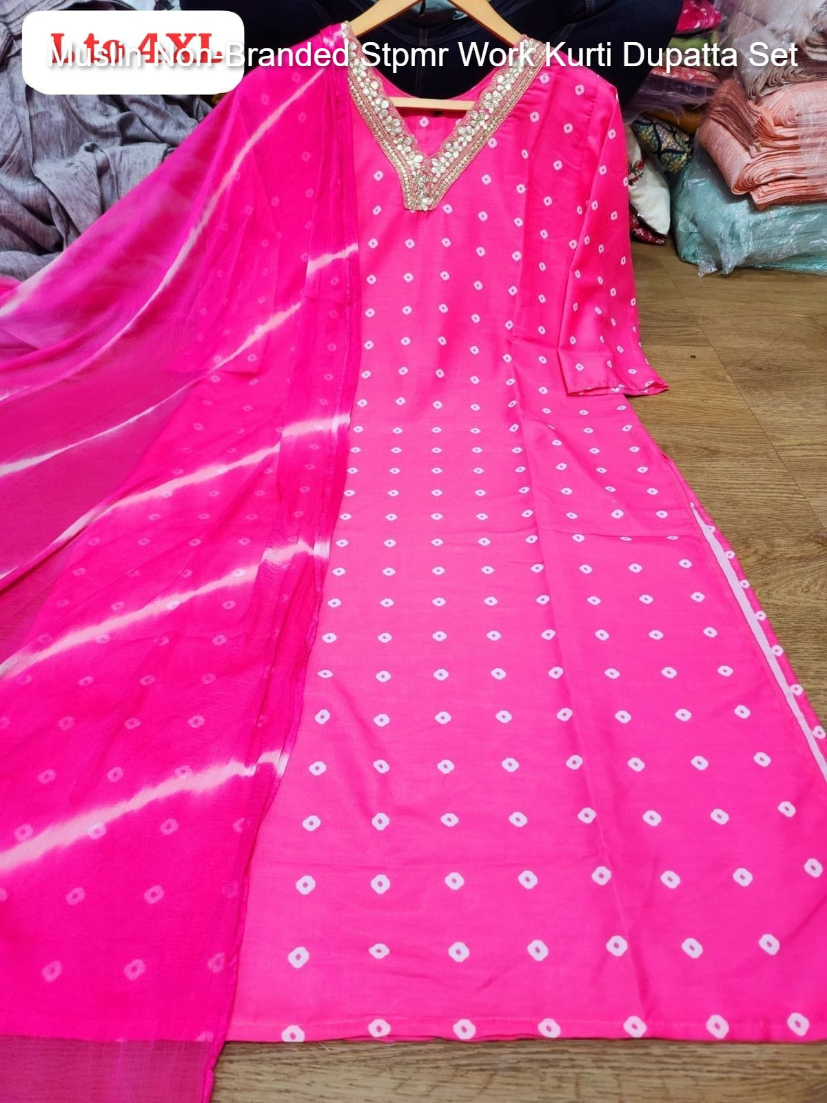 Muslin Non-Branded Stpmr Work Kurti Dupatta Set