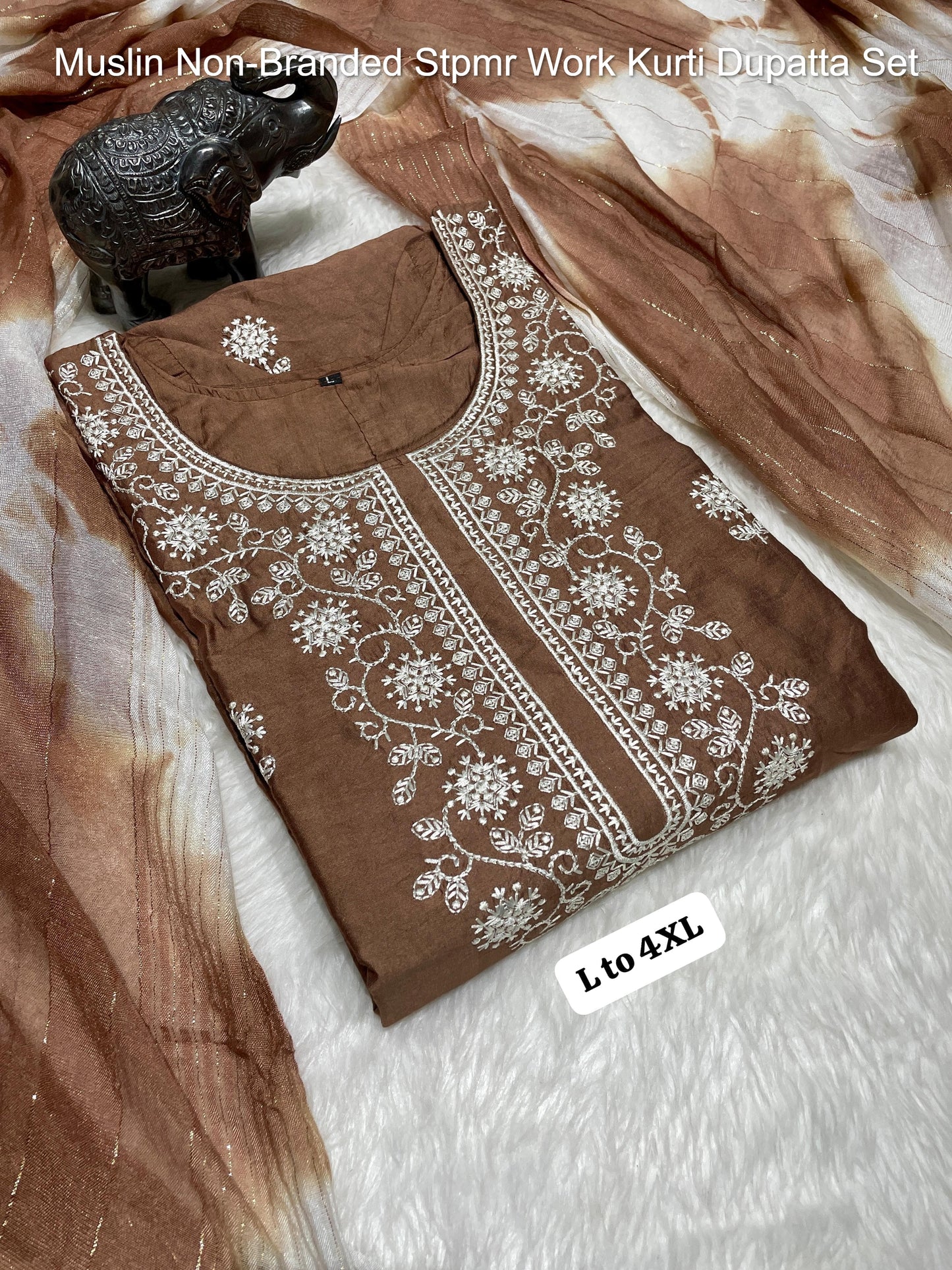 Muslin Non-Branded Stpmr Work Kurti Dupatta Set