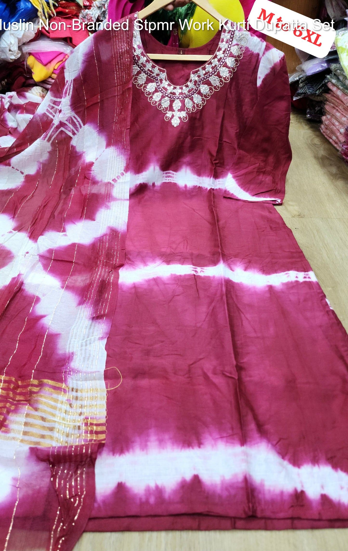 Muslin Non-Branded Stpmr Work Kurti Dupatta Set