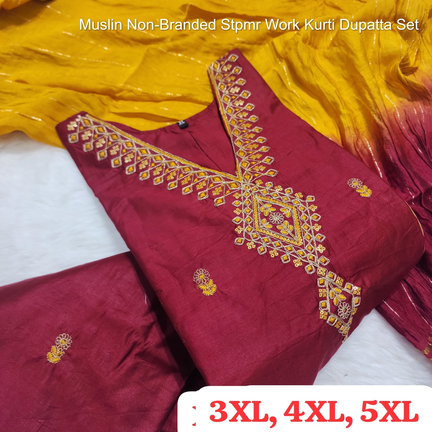 Muslin Non-Branded Stpmr Work Kurti Dupatta Set