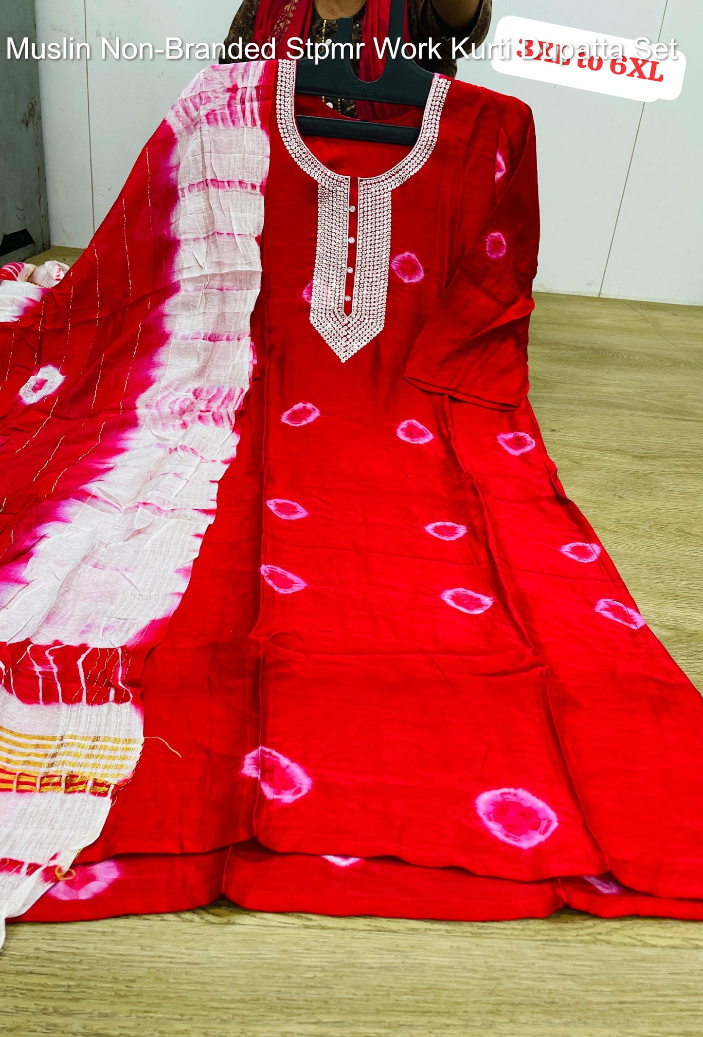 Muslin Non-Branded Stpmr Work Kurti Dupatta Set