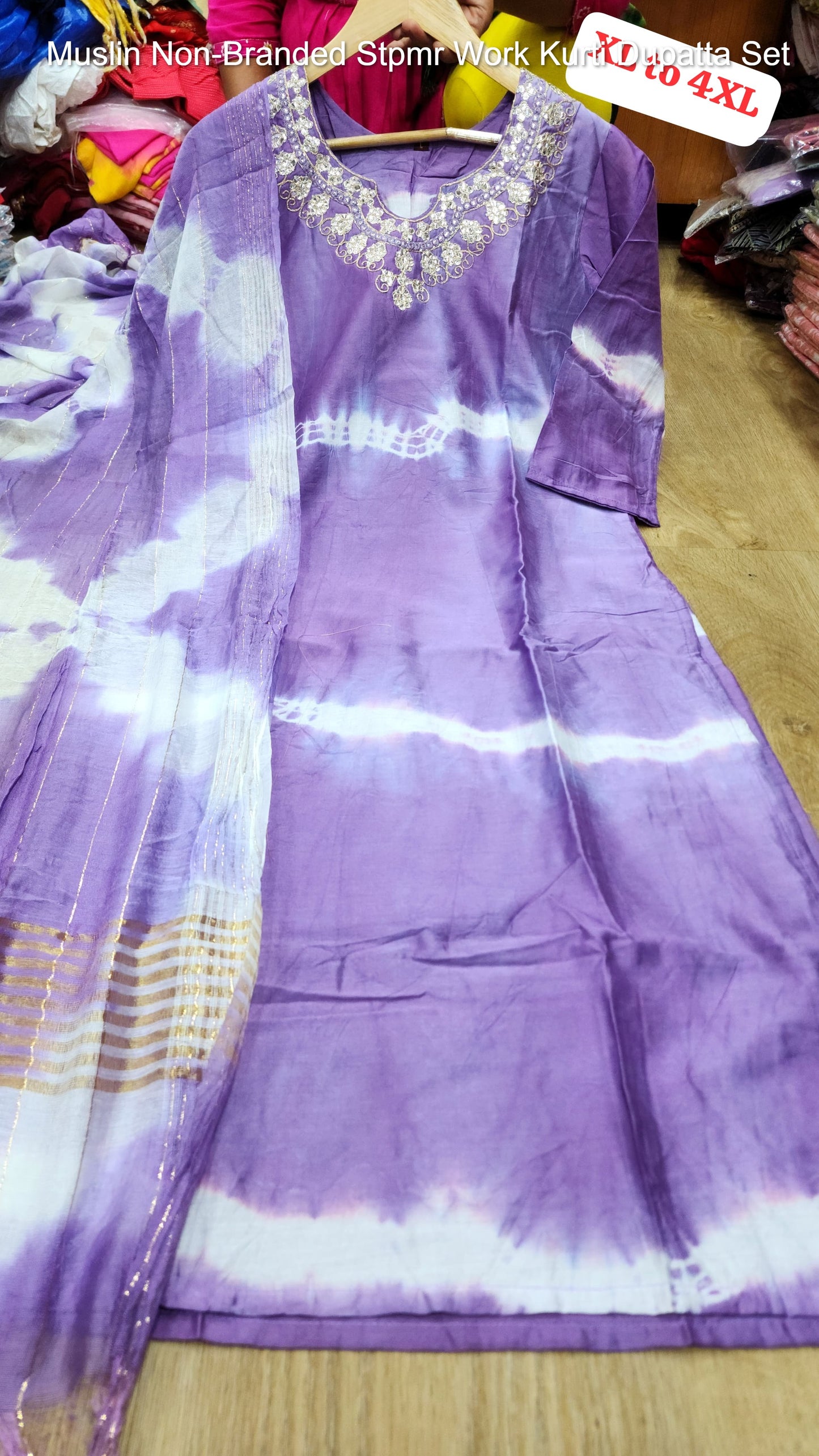 Muslin Non-Branded Stpmr Work Kurti Dupatta Set