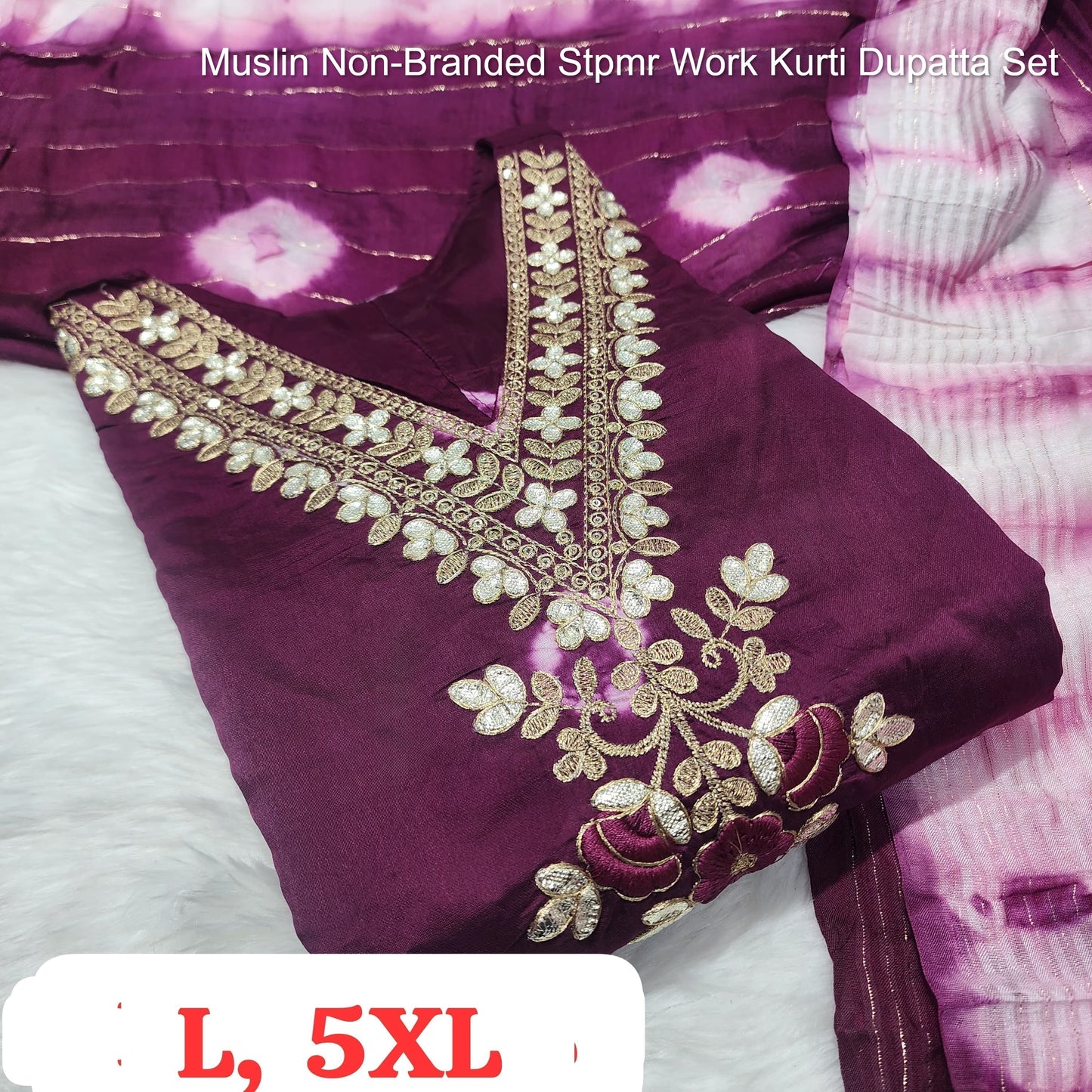 Muslin Non-Branded Stpmr Work Kurti Dupatta Set