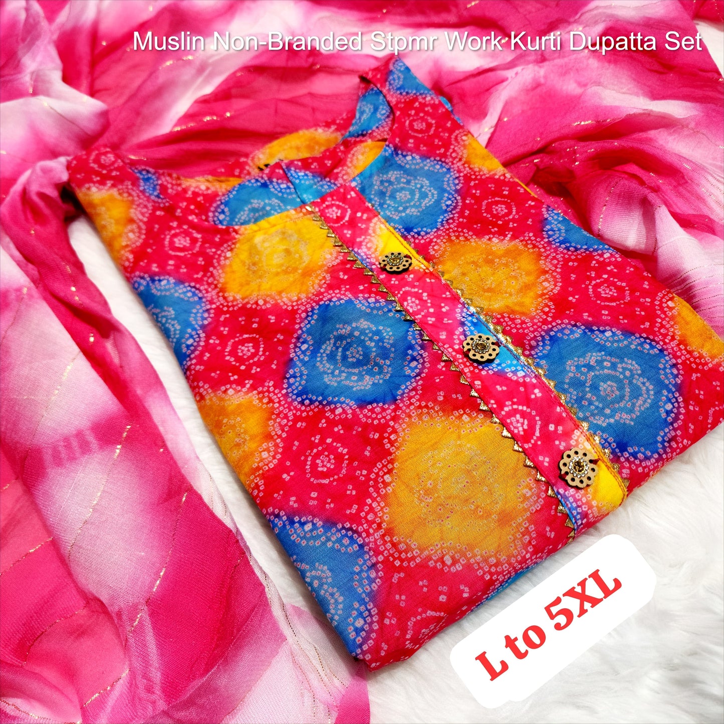 Muslin Non-Branded Stpmr Work Kurti Dupatta Set