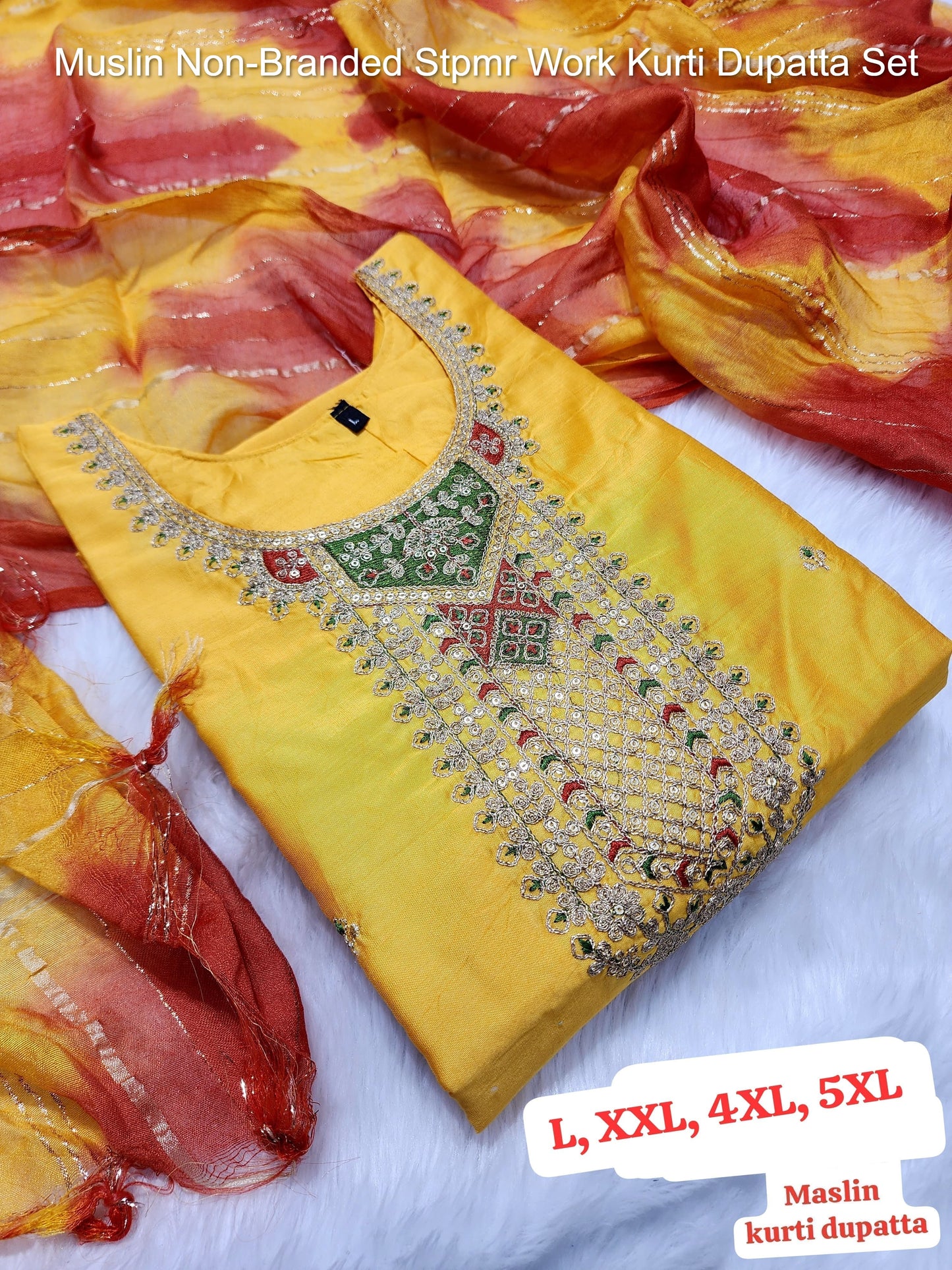 Muslin Non-Branded Stpmr Work Kurti Dupatta Set