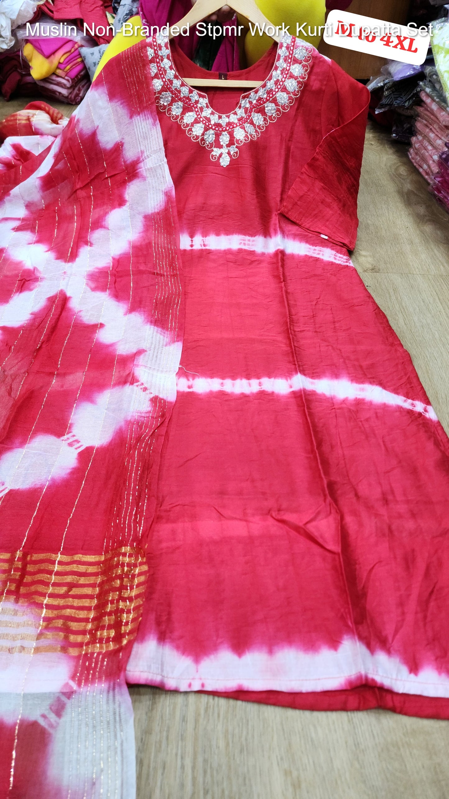 Muslin Non-Branded Stpmr Work Kurti Dupatta Set