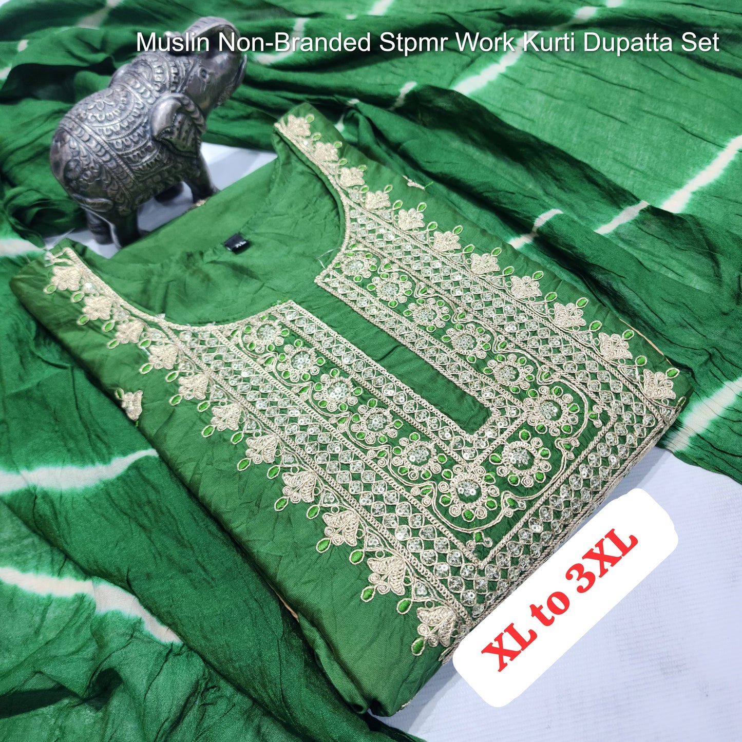 Muslin Non-Branded Stpmr Work Kurti Dupatta Set