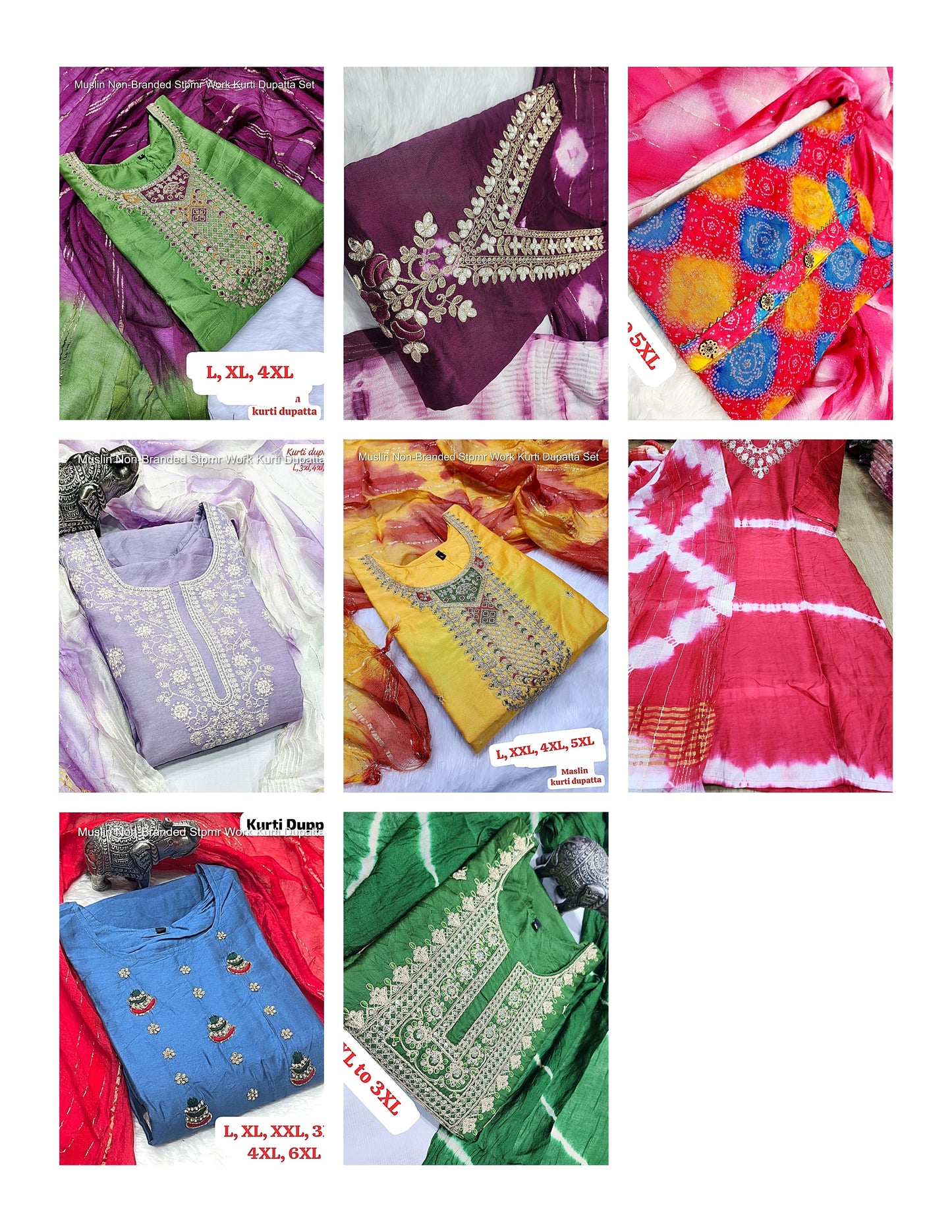 Muslin Non-Branded Stpmr Work Kurti Dupatta Set