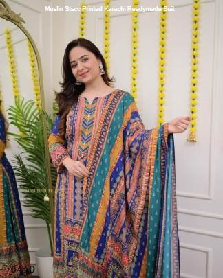 Muslin Stscc Printed Karachi Readymade Suit