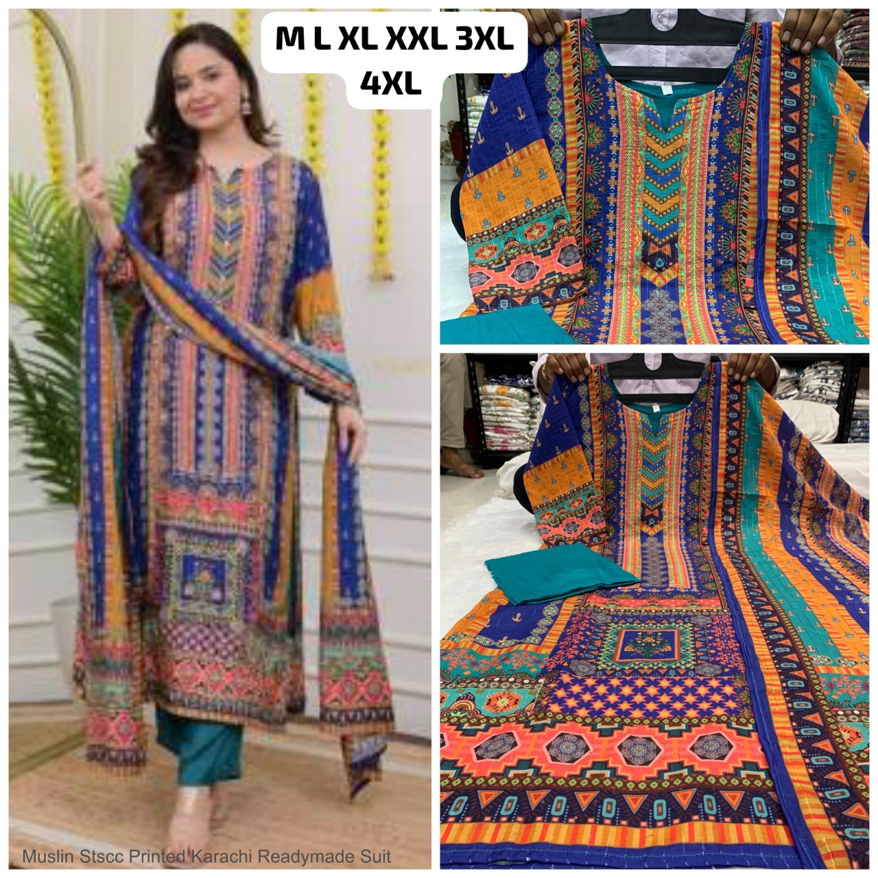 Muslin Stscc Printed Karachi Readymade Suit