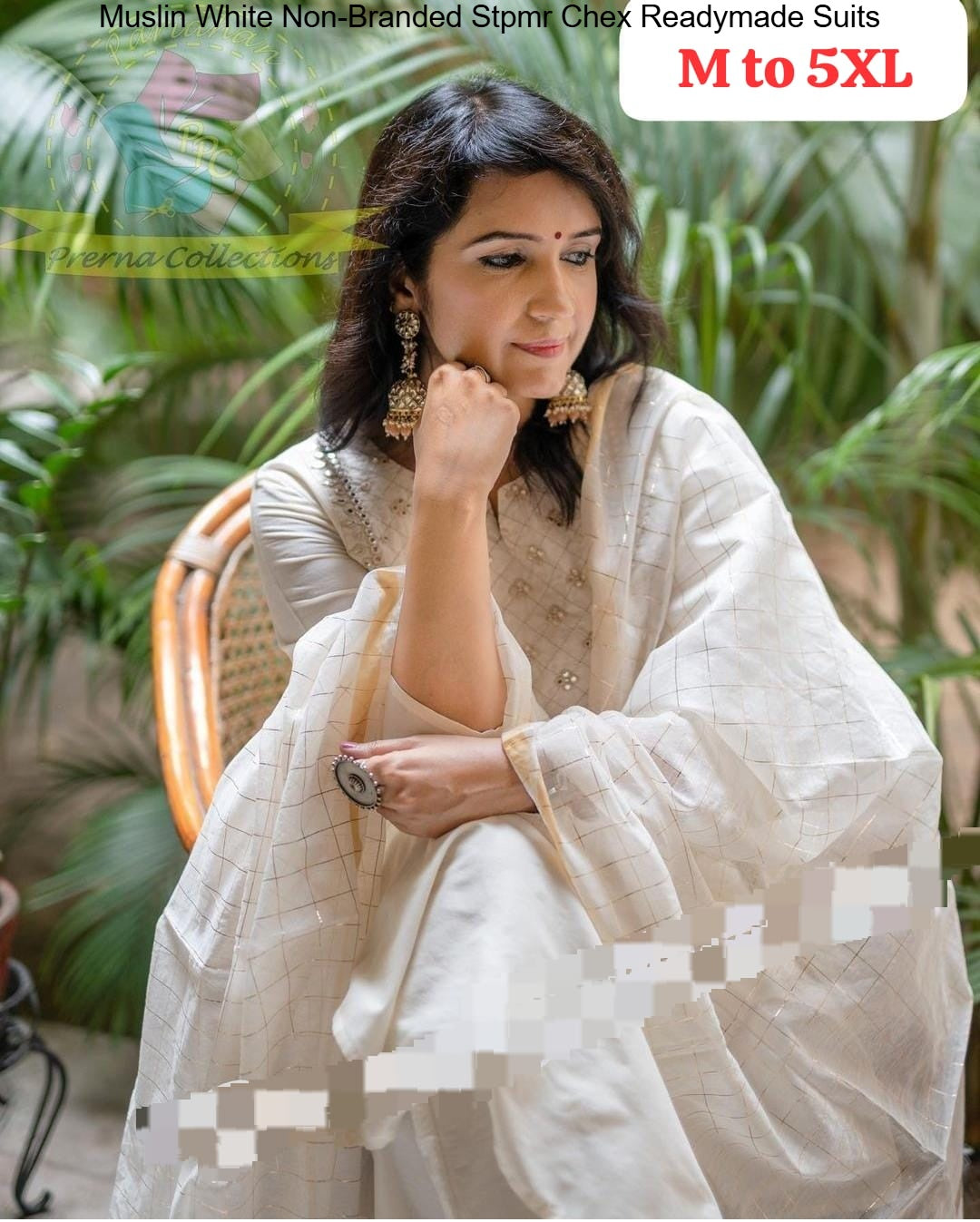 Muslin White Non-Branded Stpmr Chex Readymade Suits
