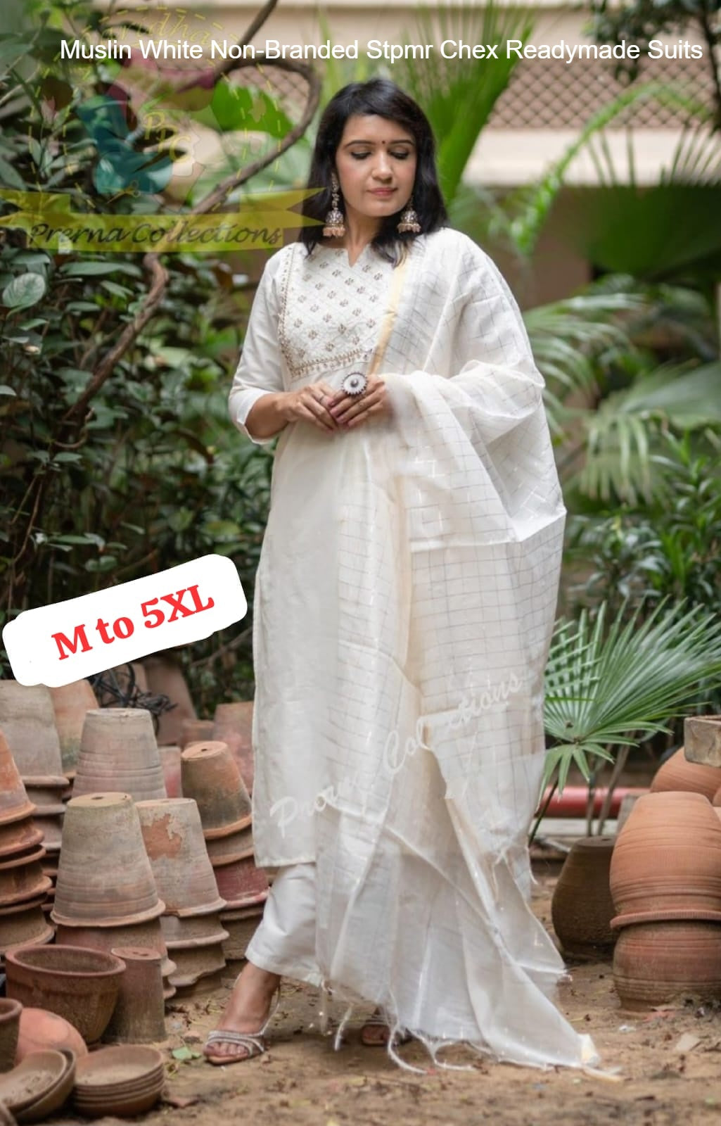 Muslin White Non-Branded Stpmr Chex Readymade Suits