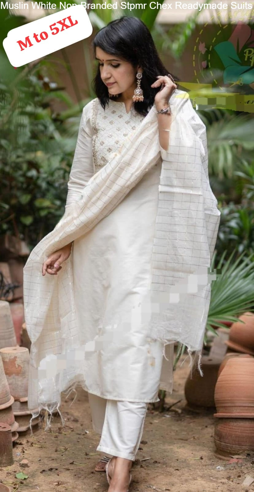 Muslin White Non-Branded Stpmr Chex Readymade Suits