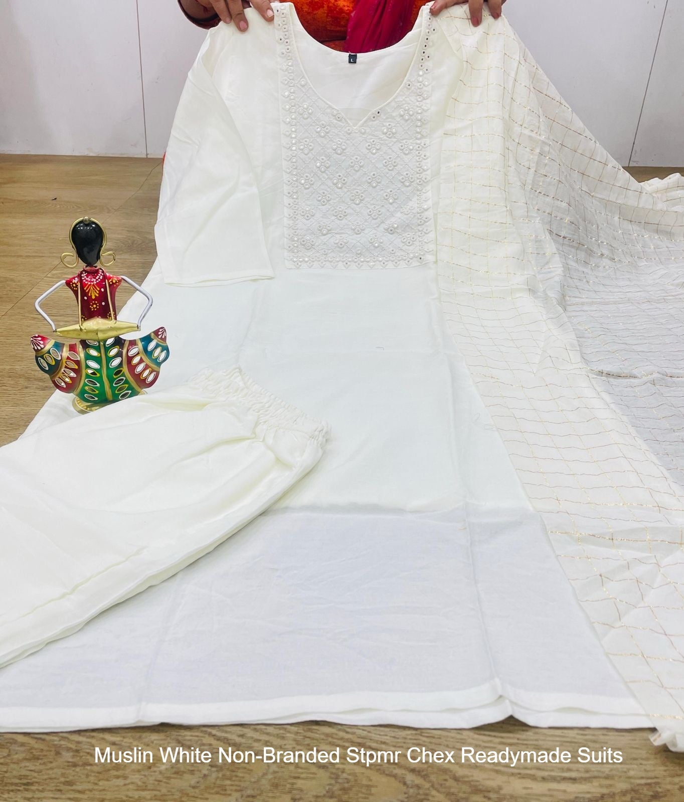 Muslin White Non-Branded Stpmr Chex Readymade Suits