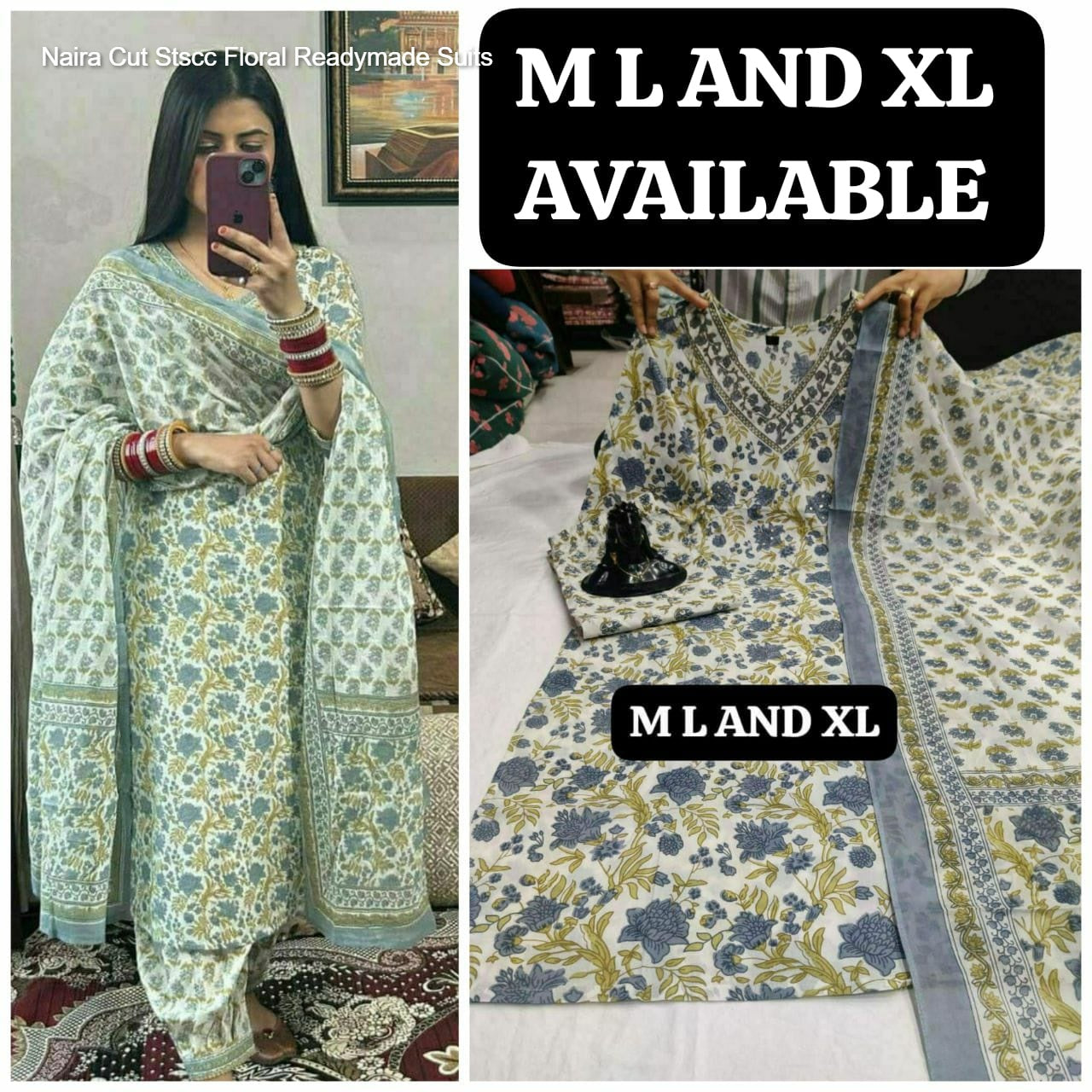 Naira Cut Stscc Floral Readymade Suits