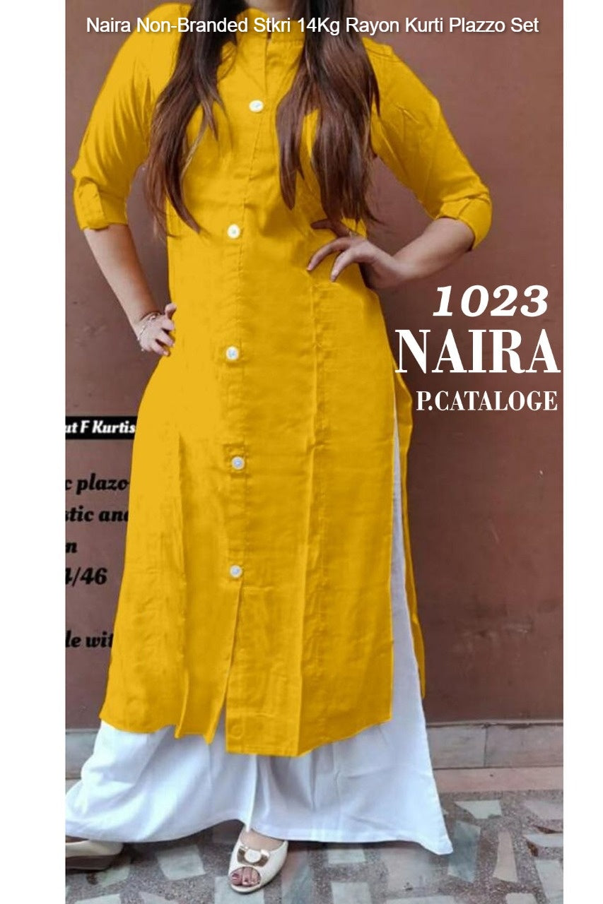 Naira Non-Branded Stkri 14Kg Rayon Kurti Plazzo Set