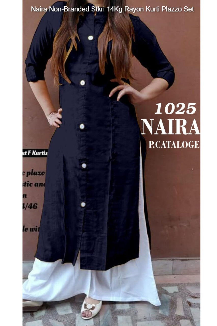 Naira Non-Branded Stkri 14Kg Rayon Kurti Plazzo Set