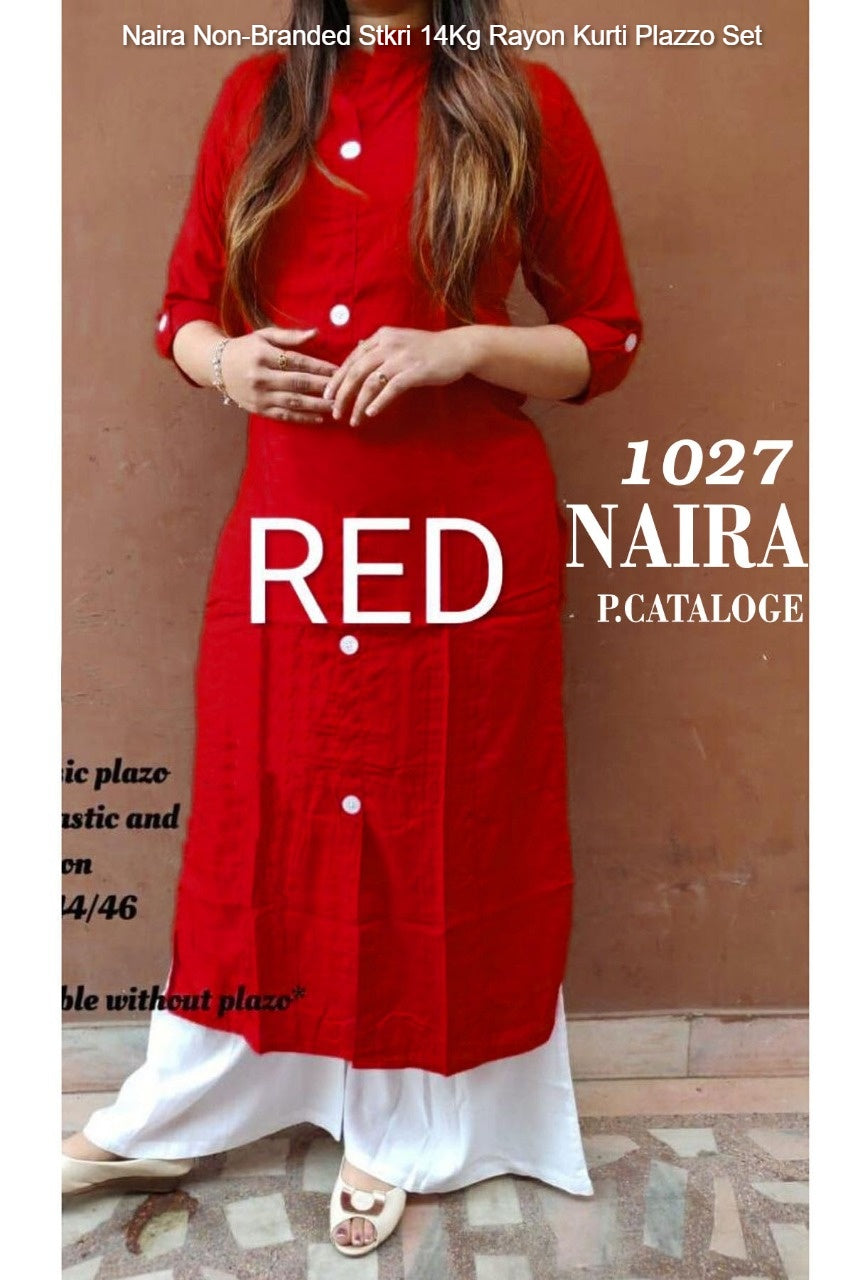 Naira Non-Branded Stkri 14Kg Rayon Kurti Plazzo Set