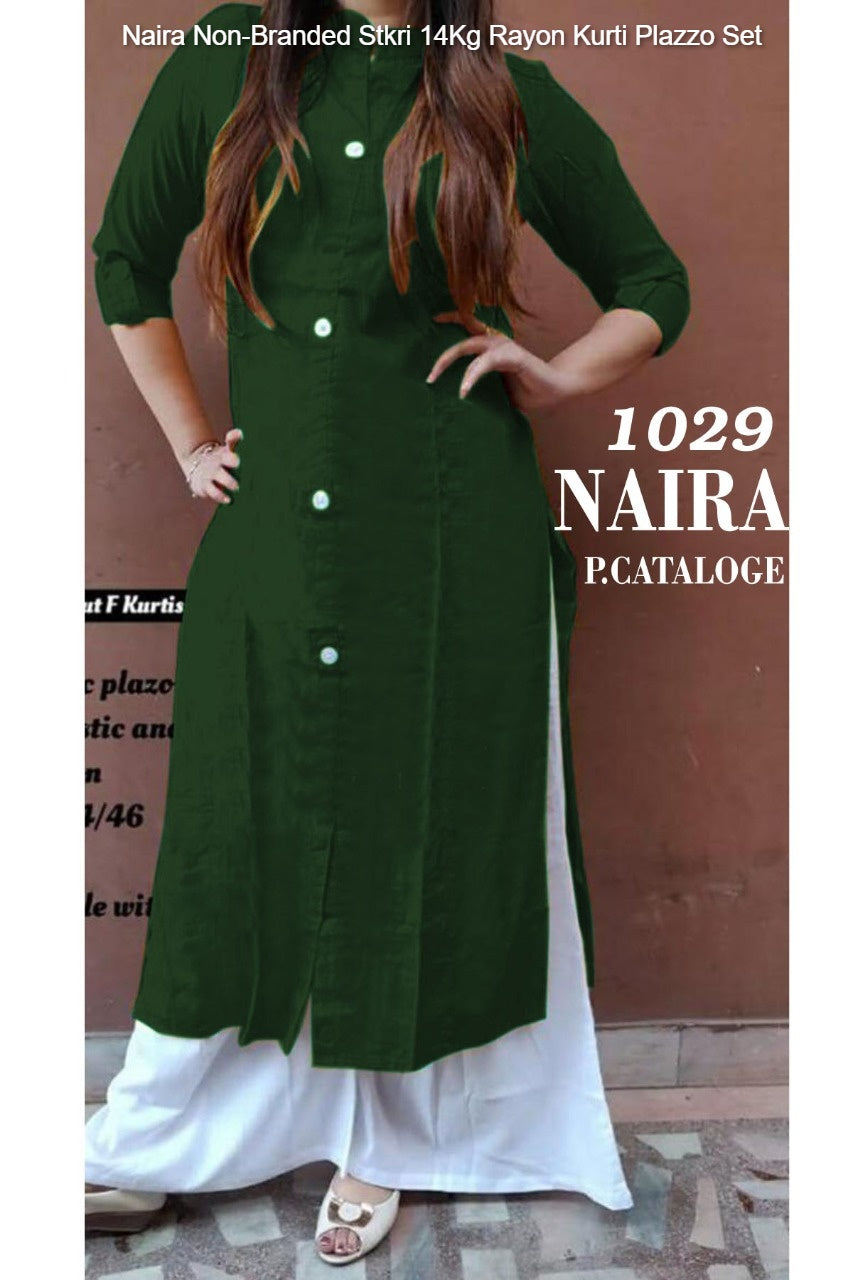 Naira Non-Branded Stkri 14Kg Rayon Kurti Plazzo Set
