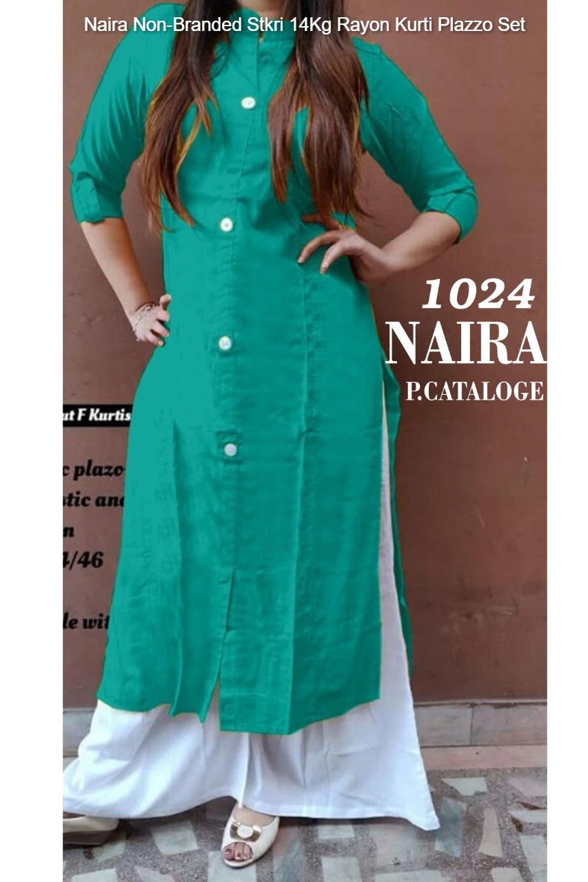 Naira Non-Branded Stkri 14Kg Rayon Kurti Plazzo Set