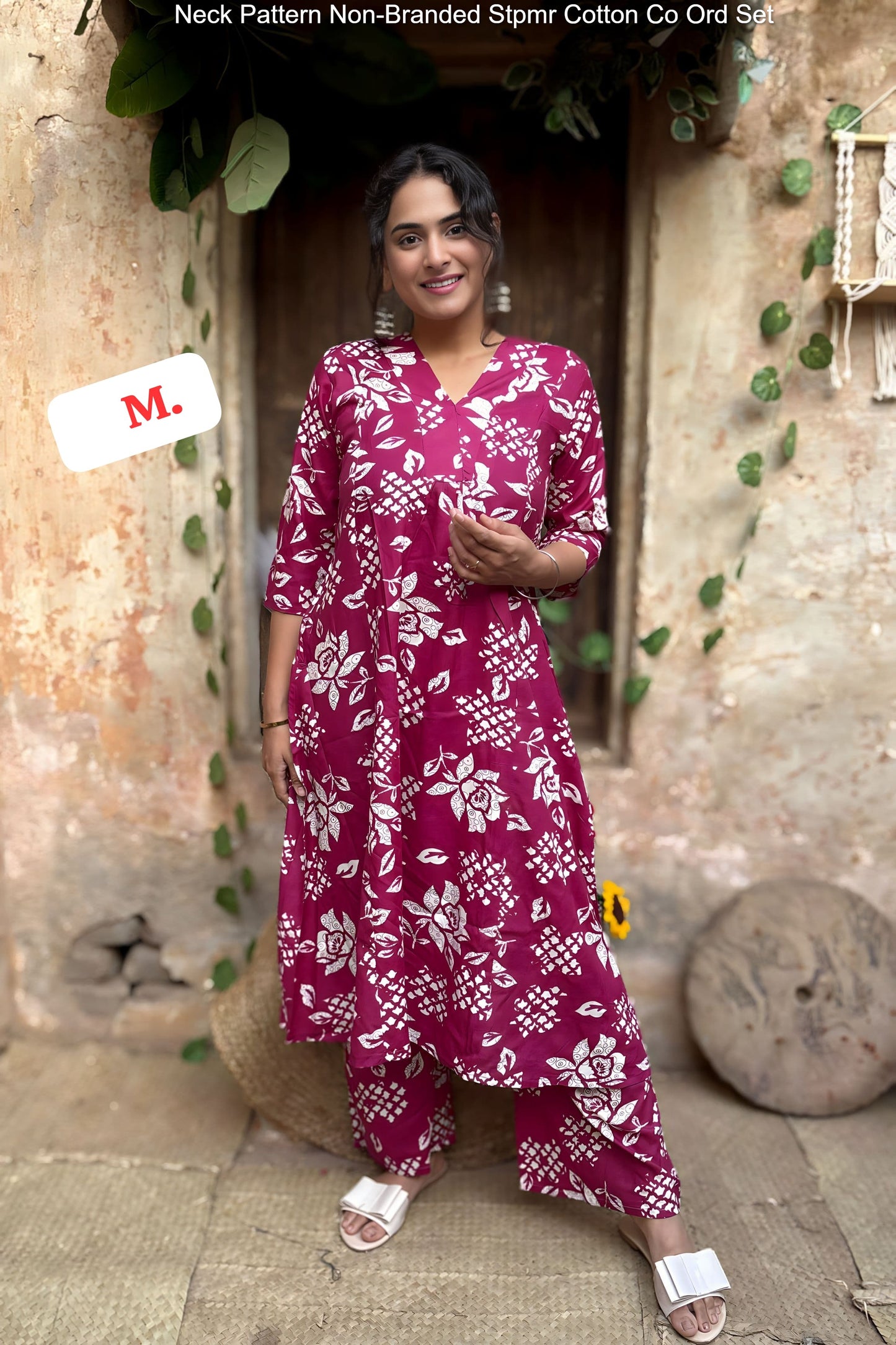 Neck Pattern Non-Branded Stpmr Cotton Co Ord Set