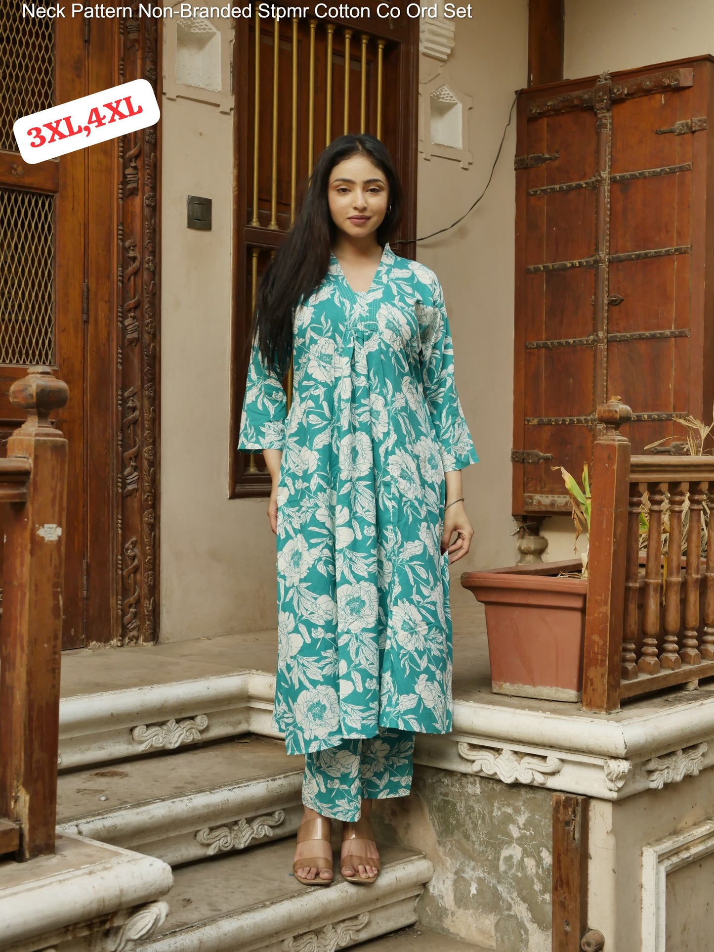 Neck Pattern Non-Branded Stpmr Cotton Co Ord Set