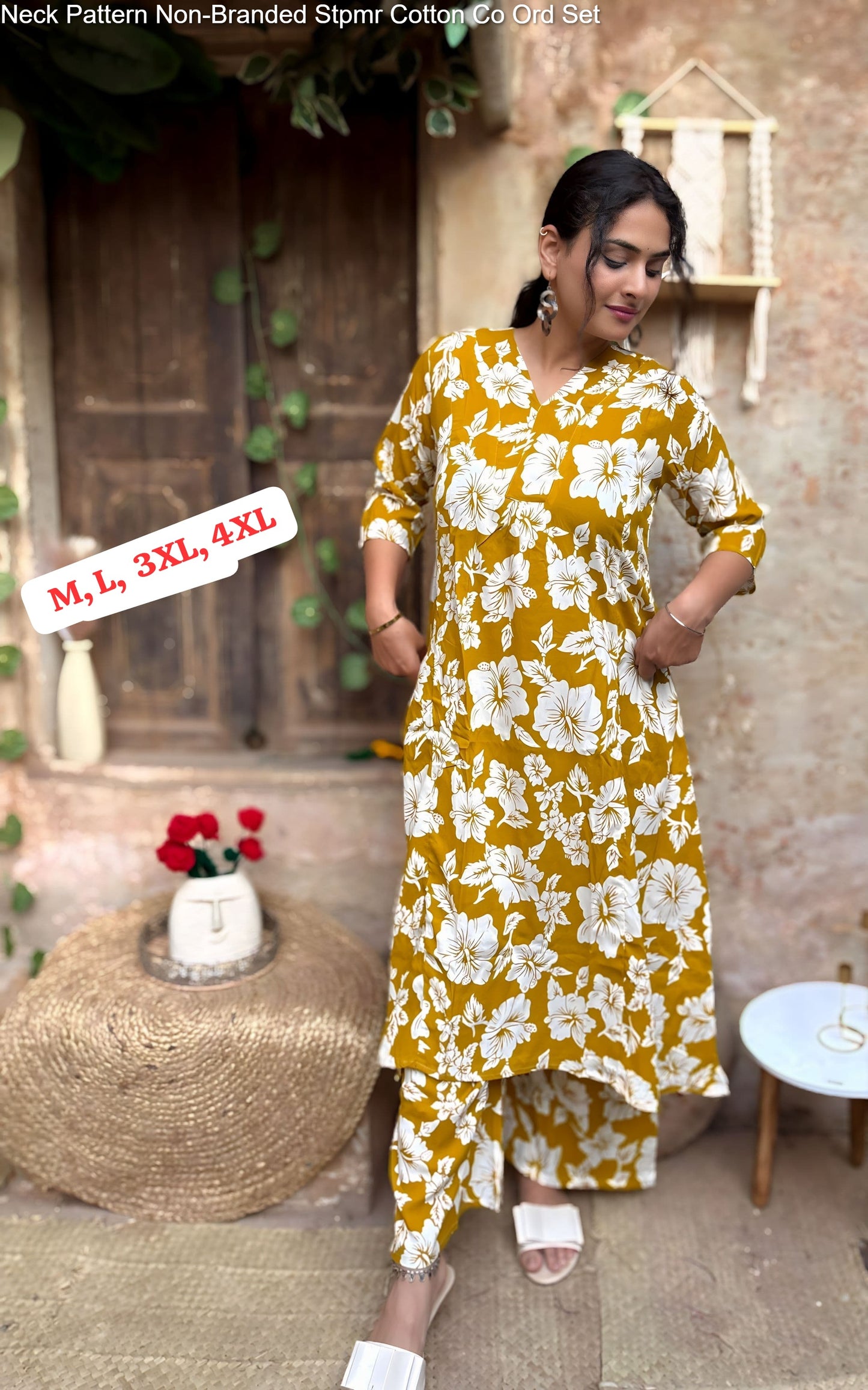 Neck Pattern Non-Branded Stpmr Cotton Co Ord Set