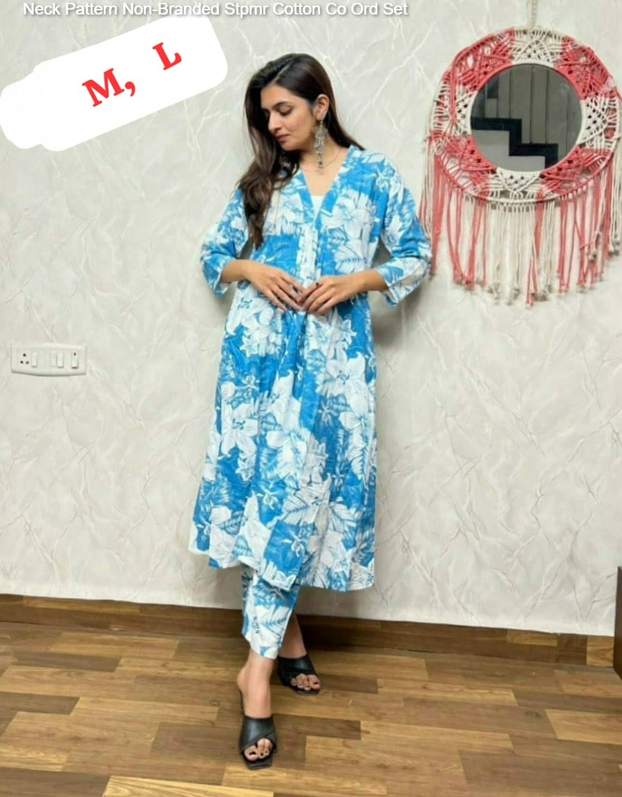 Neck Pattern Non-Branded Stpmr Cotton Co Ord Set