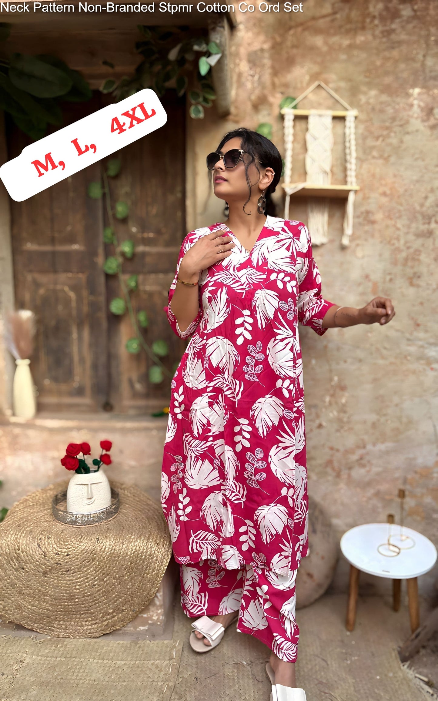 Neck Pattern Non-Branded Stpmr Cotton Co Ord Set