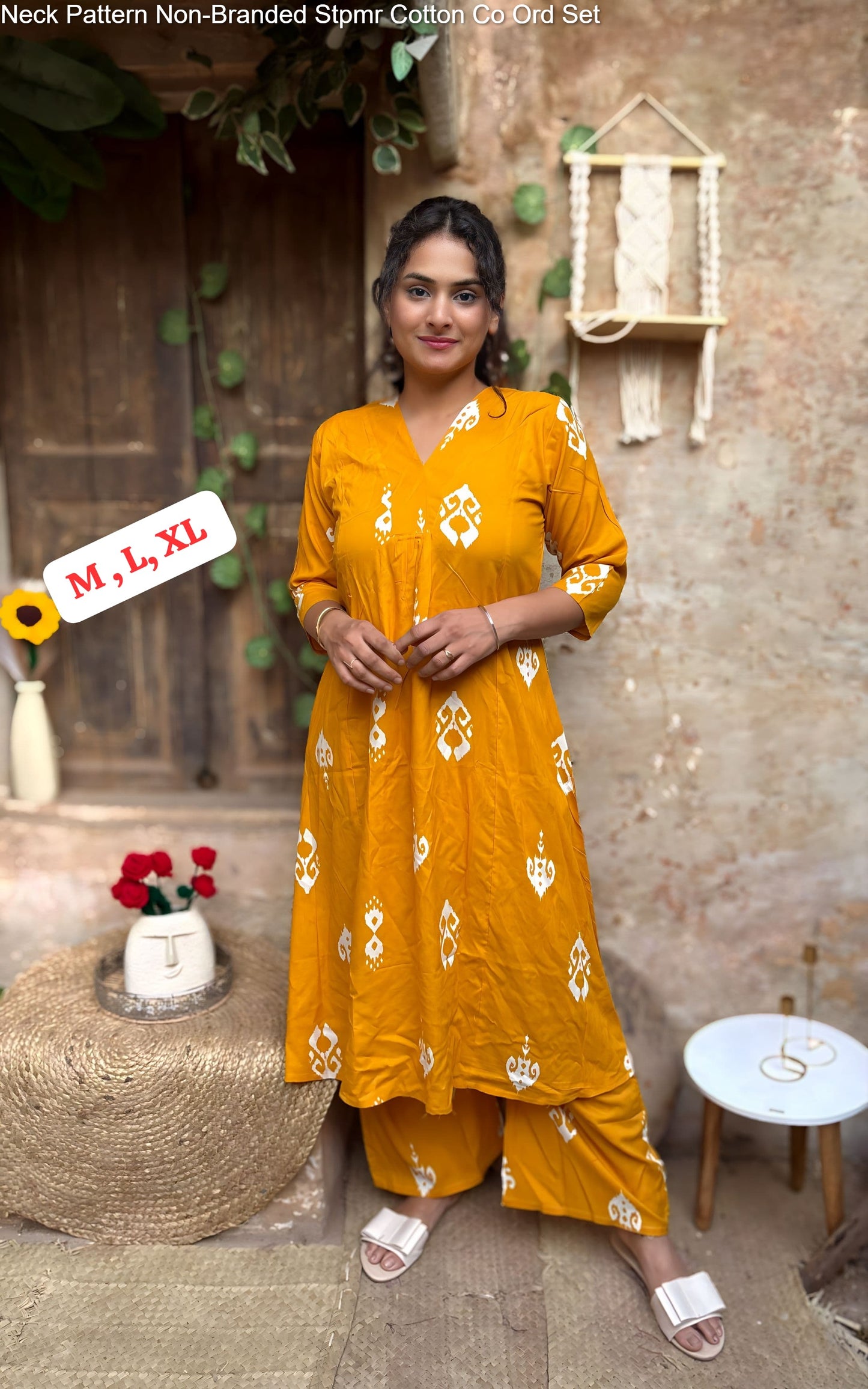 Neck Pattern Non-Branded Stpmr Cotton Co Ord Set