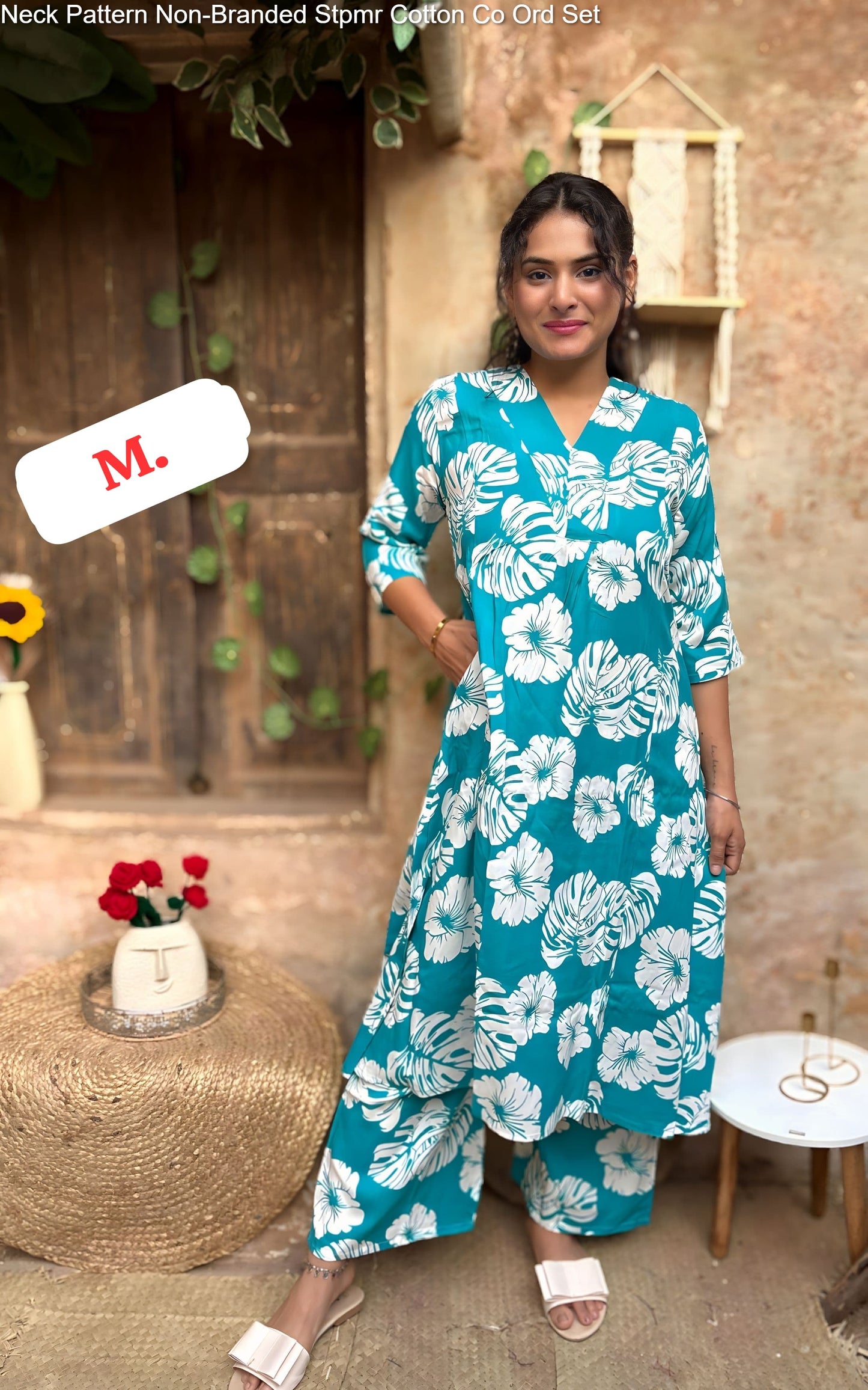 Neck Pattern Non-Branded Stpmr Cotton Co Ord Set