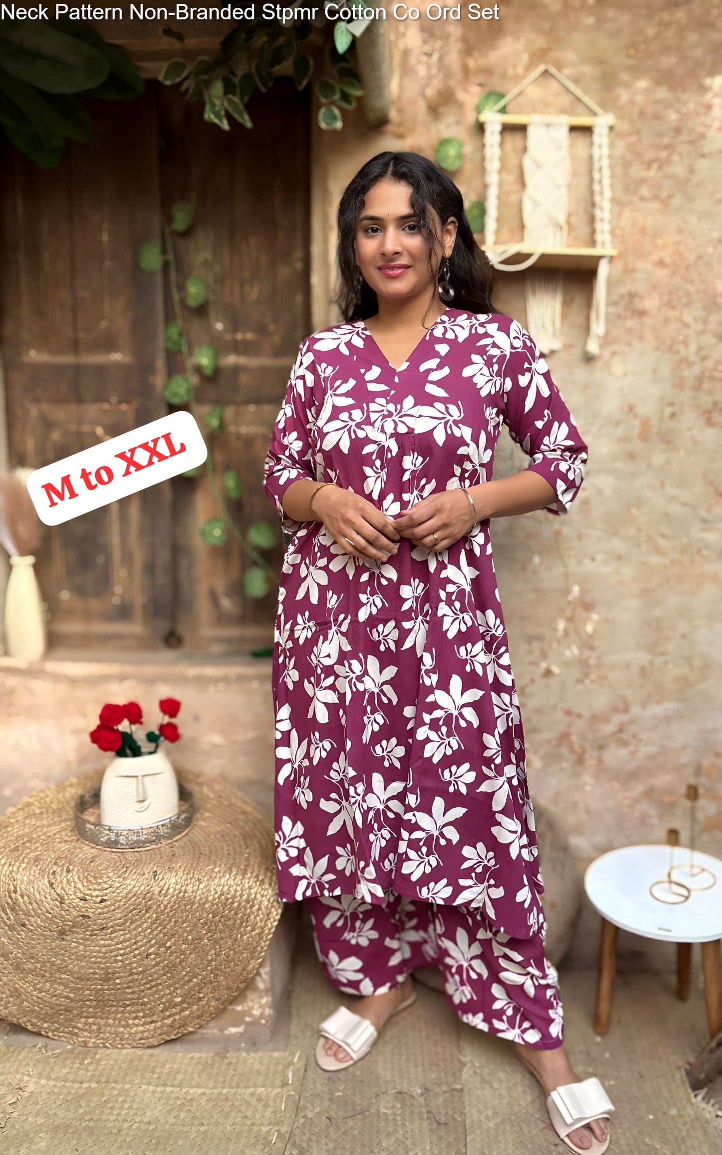 Neck Pattern Non-Branded Stpmr Cotton Co Ord Set