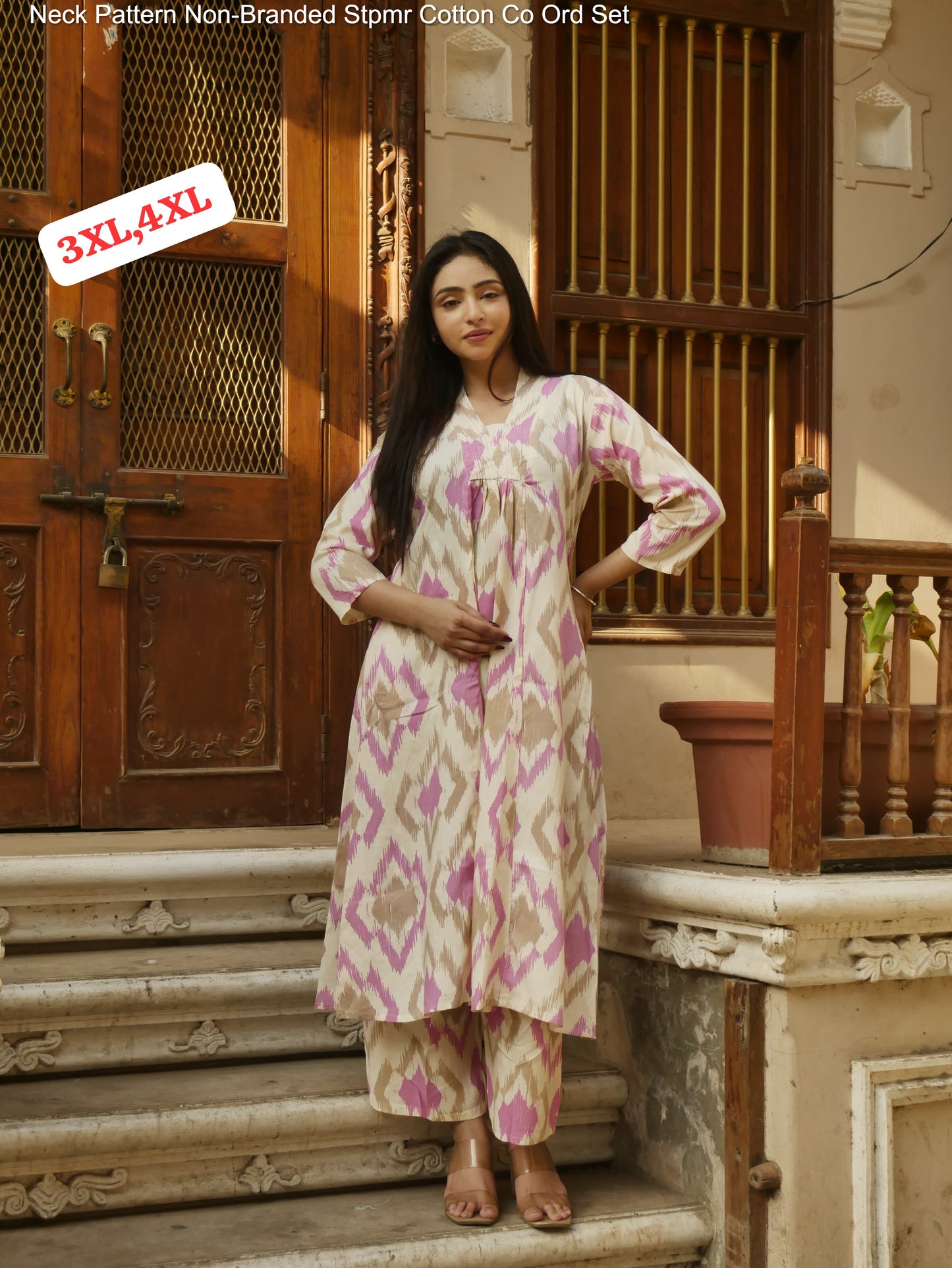 Neck Pattern Non-Branded Stpmr Cotton Co Ord Set