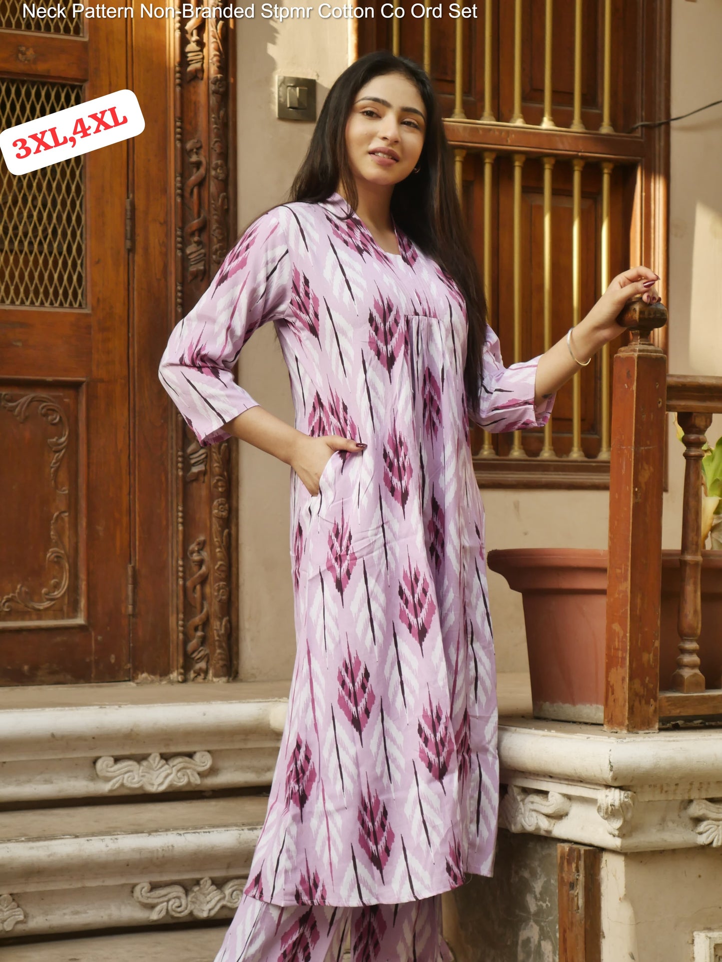 Neck Pattern Non-Branded Stpmr Cotton Co Ord Set