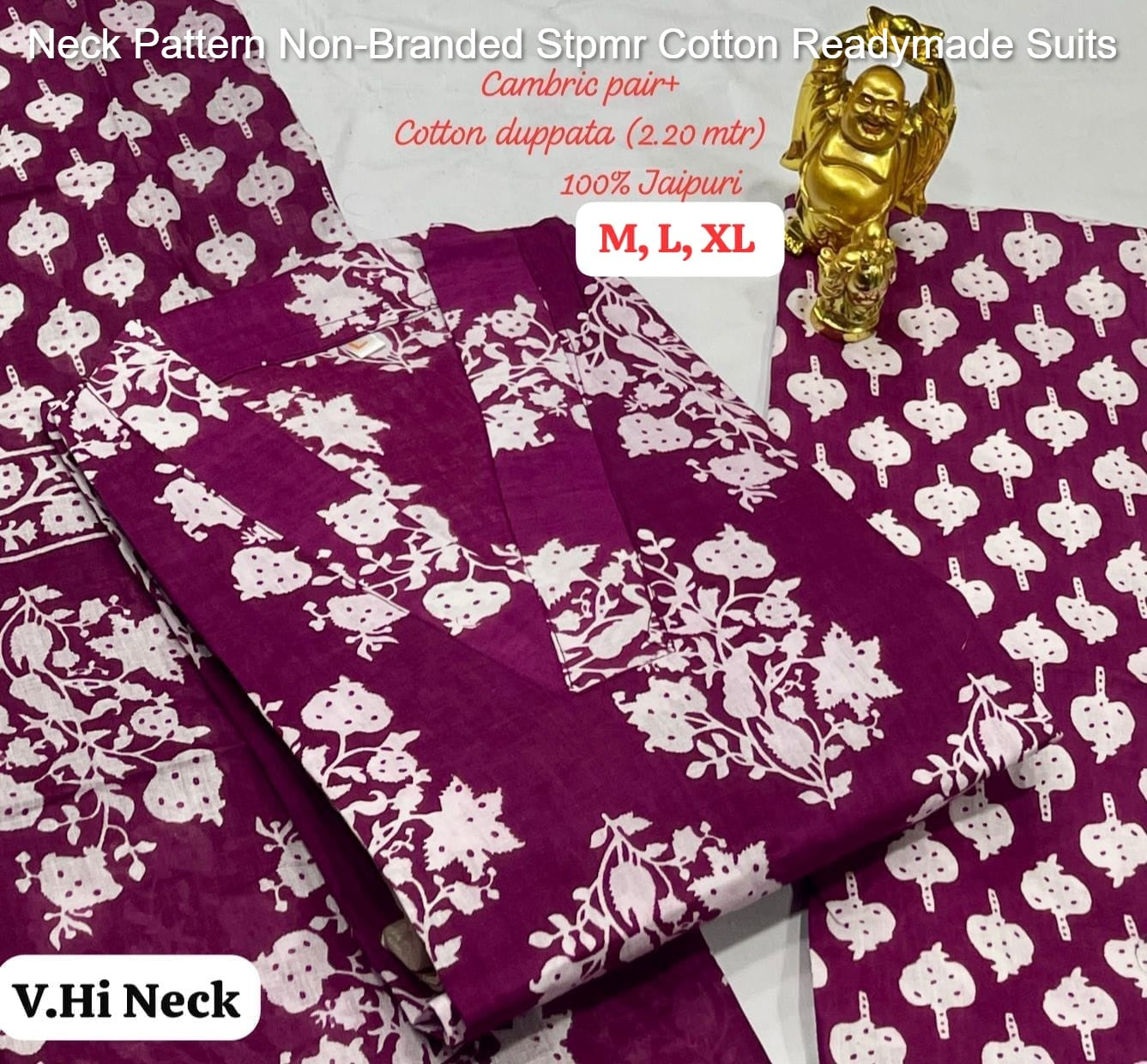Neck Pattern Non-Branded Stpmr Cotton Readymade Suits