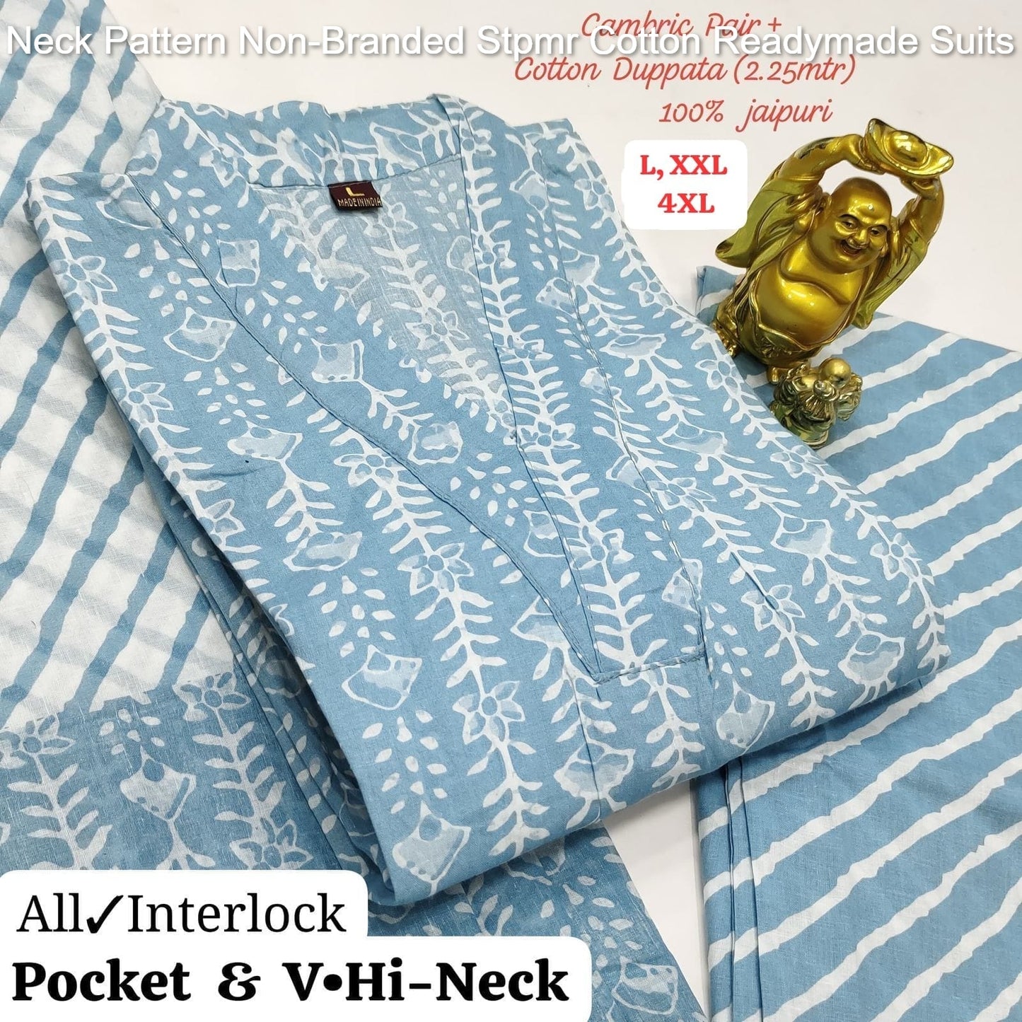 Neck Pattern Non-Branded Stpmr Cotton Readymade Suits