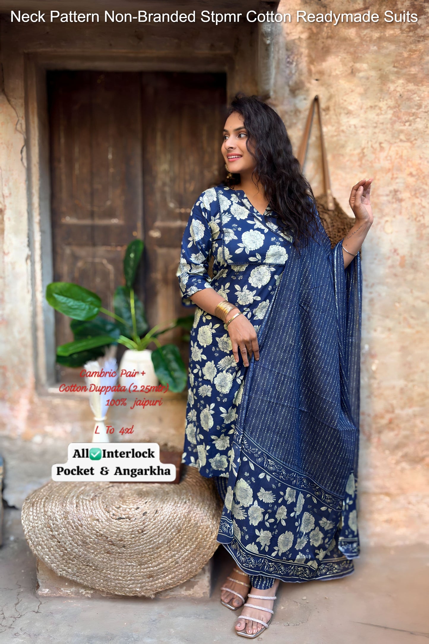 Neck Pattern Non-Branded Stpmr Cotton Readymade Suits