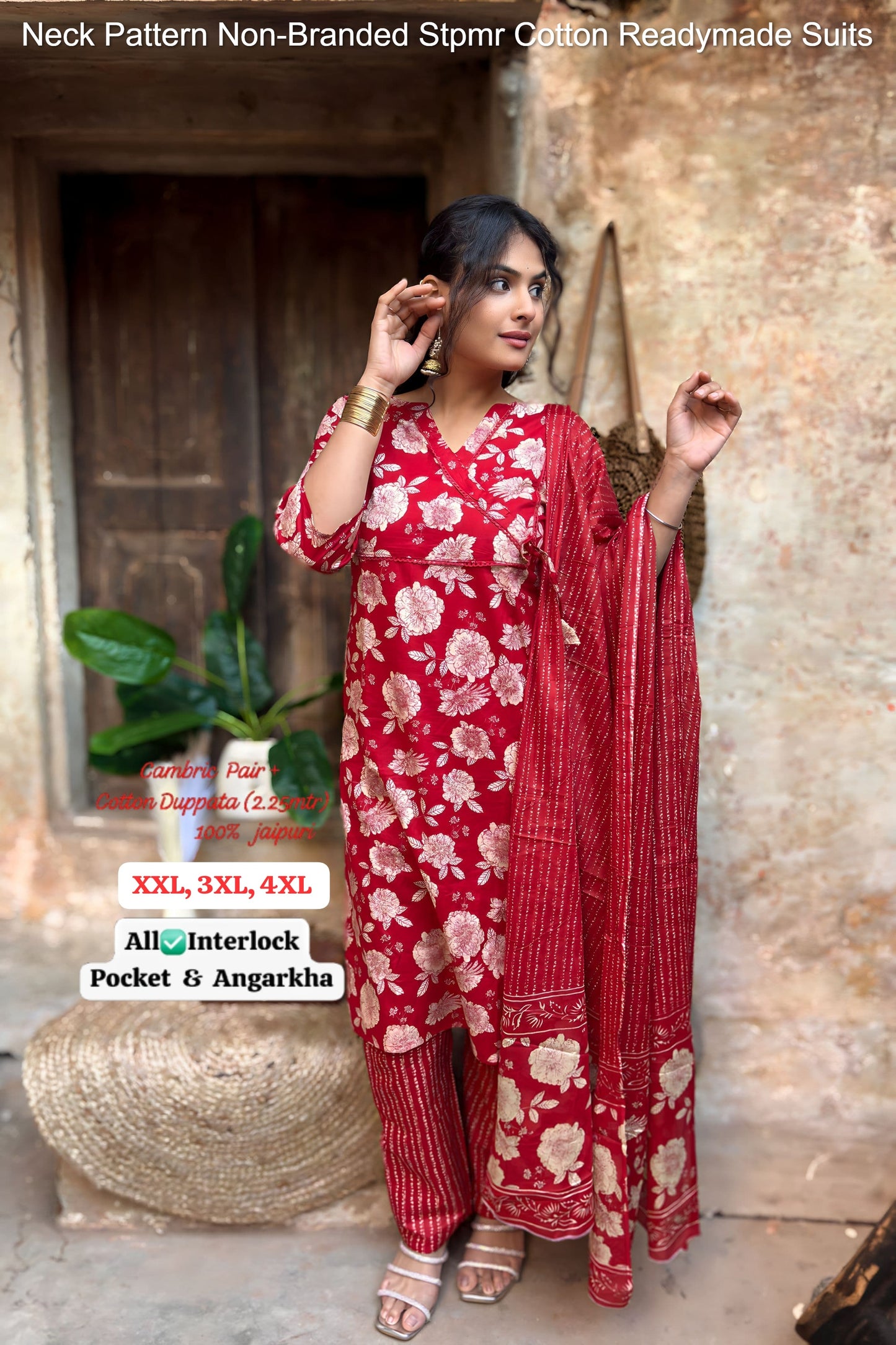 Neck Pattern Non-Branded Stpmr Cotton Readymade Suits