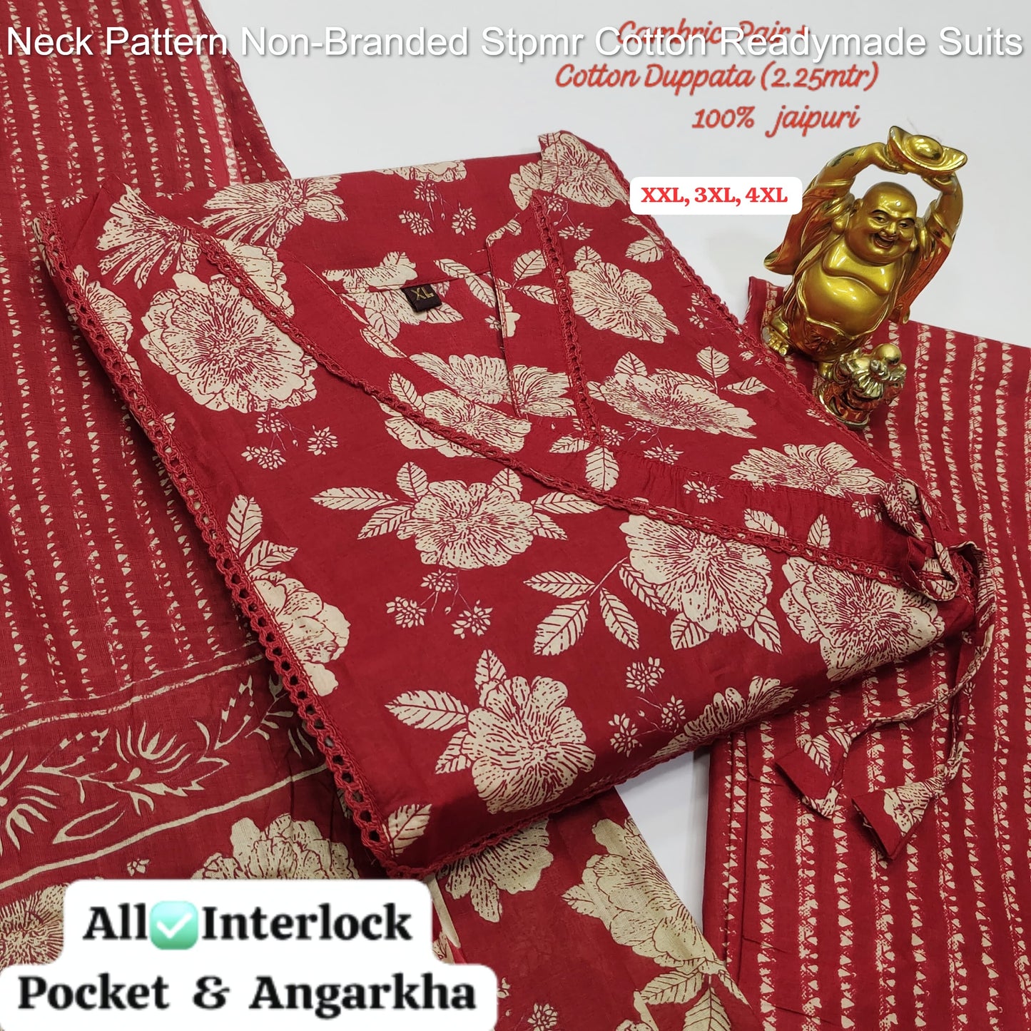 Neck Pattern Non-Branded Stpmr Cotton Readymade Suits