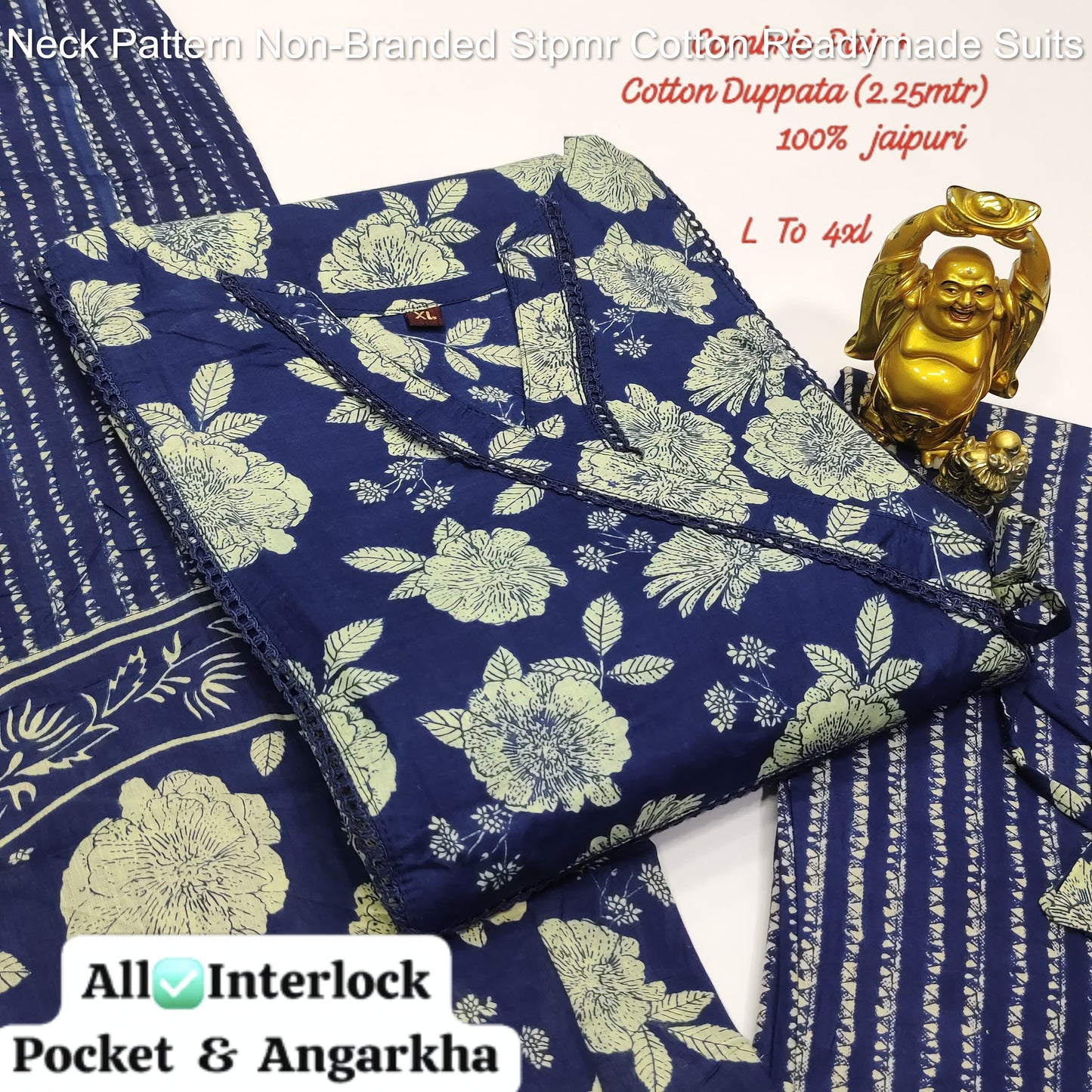 Neck Pattern Non-Branded Stpmr Cotton Readymade Suits