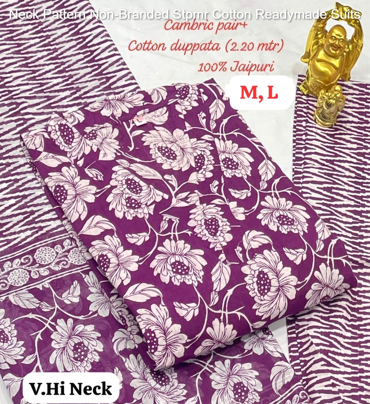 Neck Pattern Non-Branded Stpmr Cotton Readymade Suits