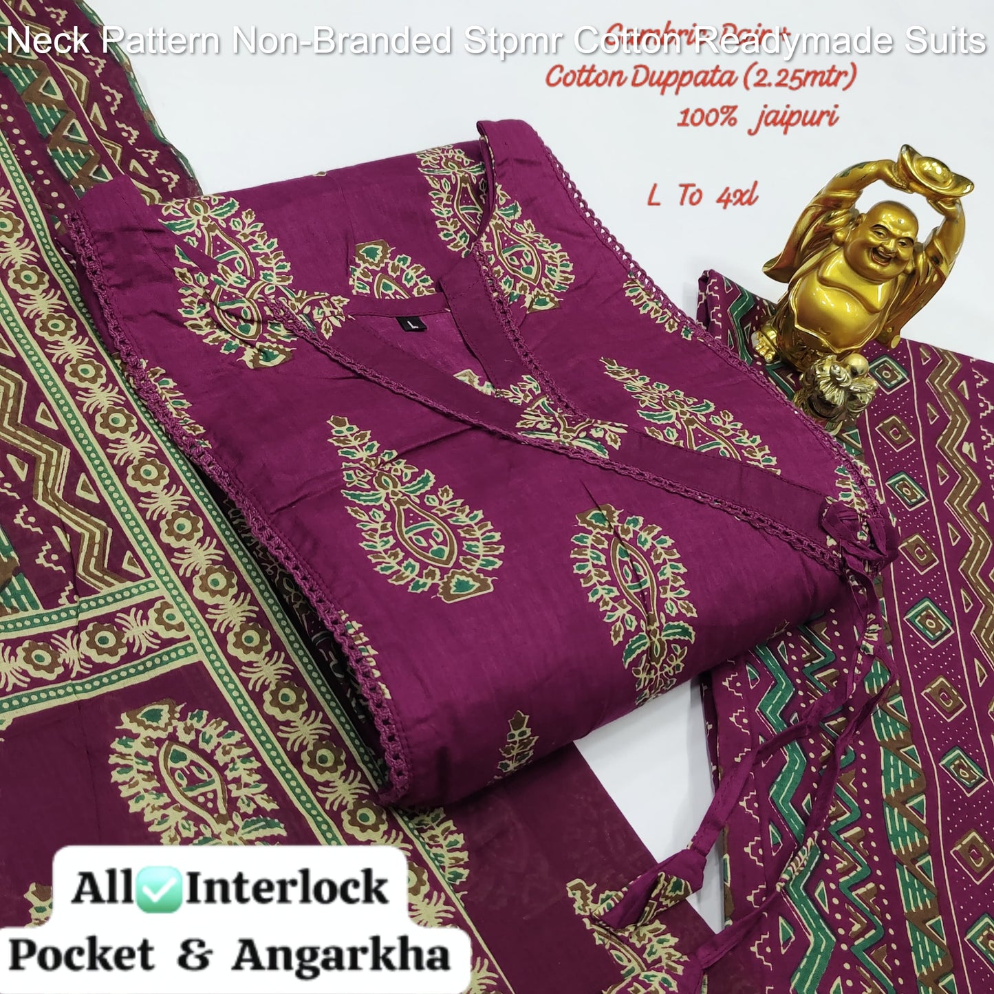 Neck Pattern Non-Branded Stpmr Cotton Readymade Suits