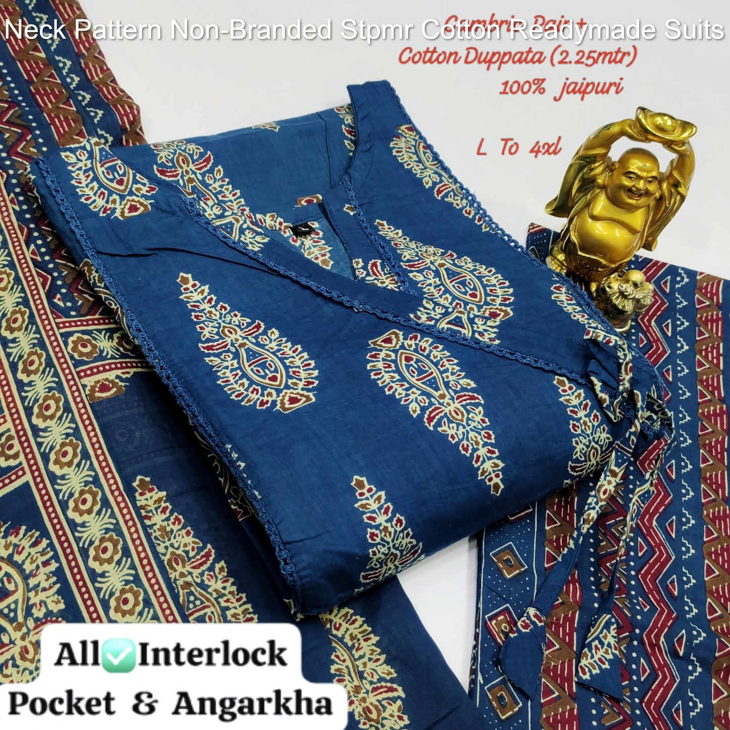 Neck Pattern Non-Branded Stpmr Cotton Readymade Suits