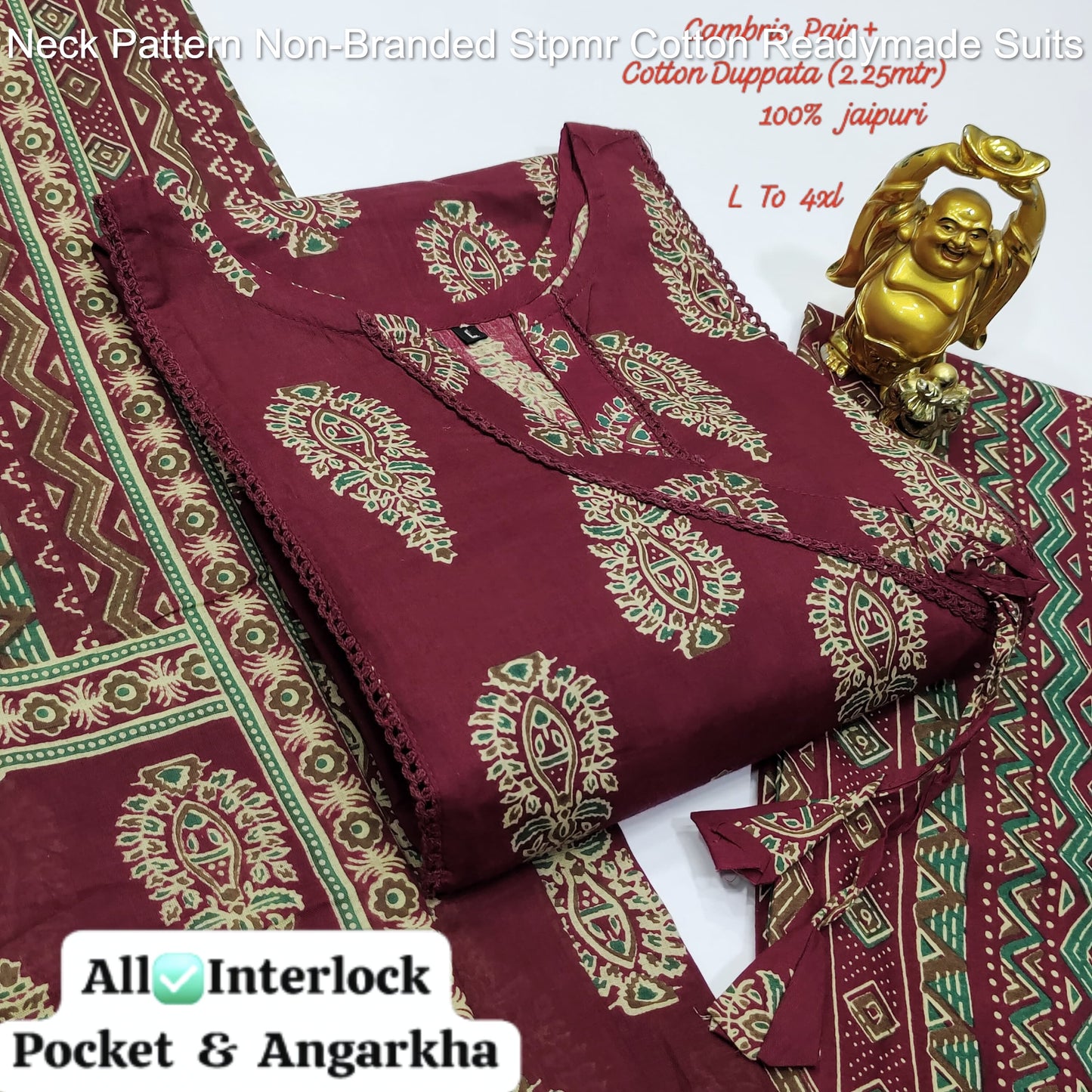 Neck Pattern Non-Branded Stpmr Cotton Readymade Suits