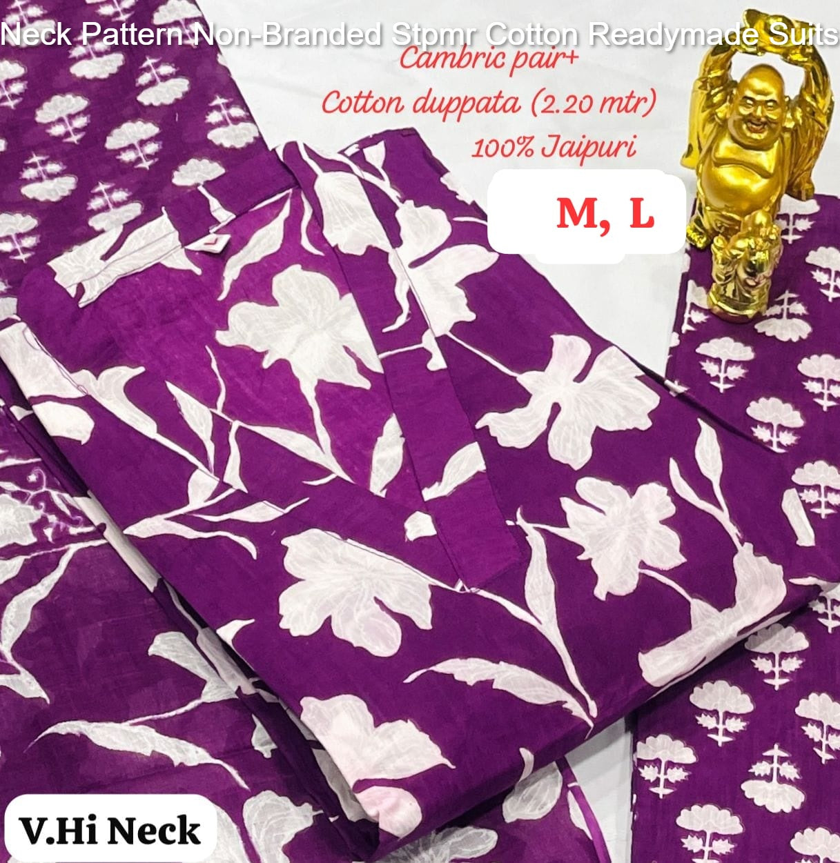 Neck Pattern Non-Branded Stpmr Cotton Readymade Suits