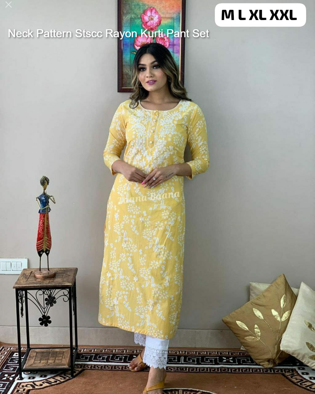 Neck Pattern Stscc Rayon Kurti Pant Set